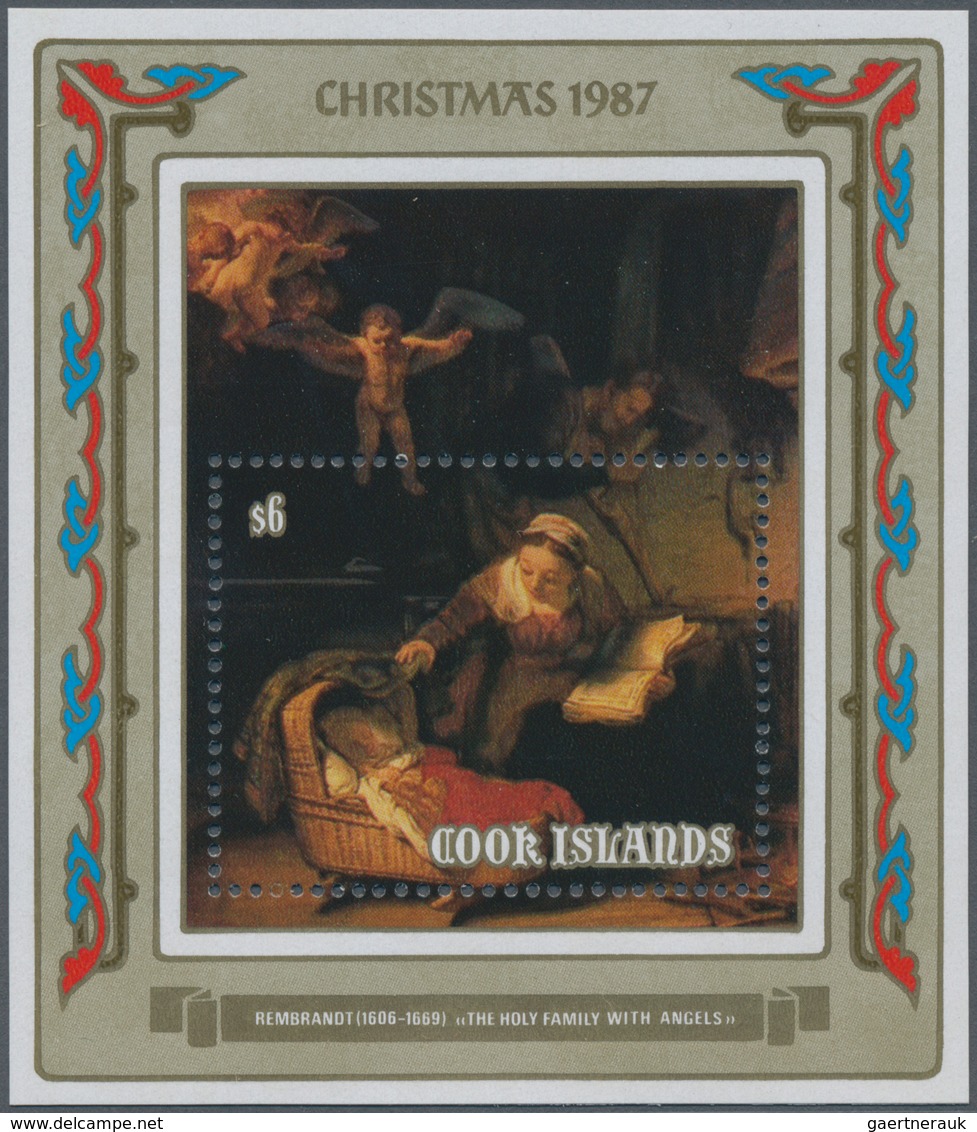 Cook-Inseln: 1987, Christmas Miniature Sheet With Rembrandt Painting ‚The Holy Family With Angels‘ I - Cookinseln