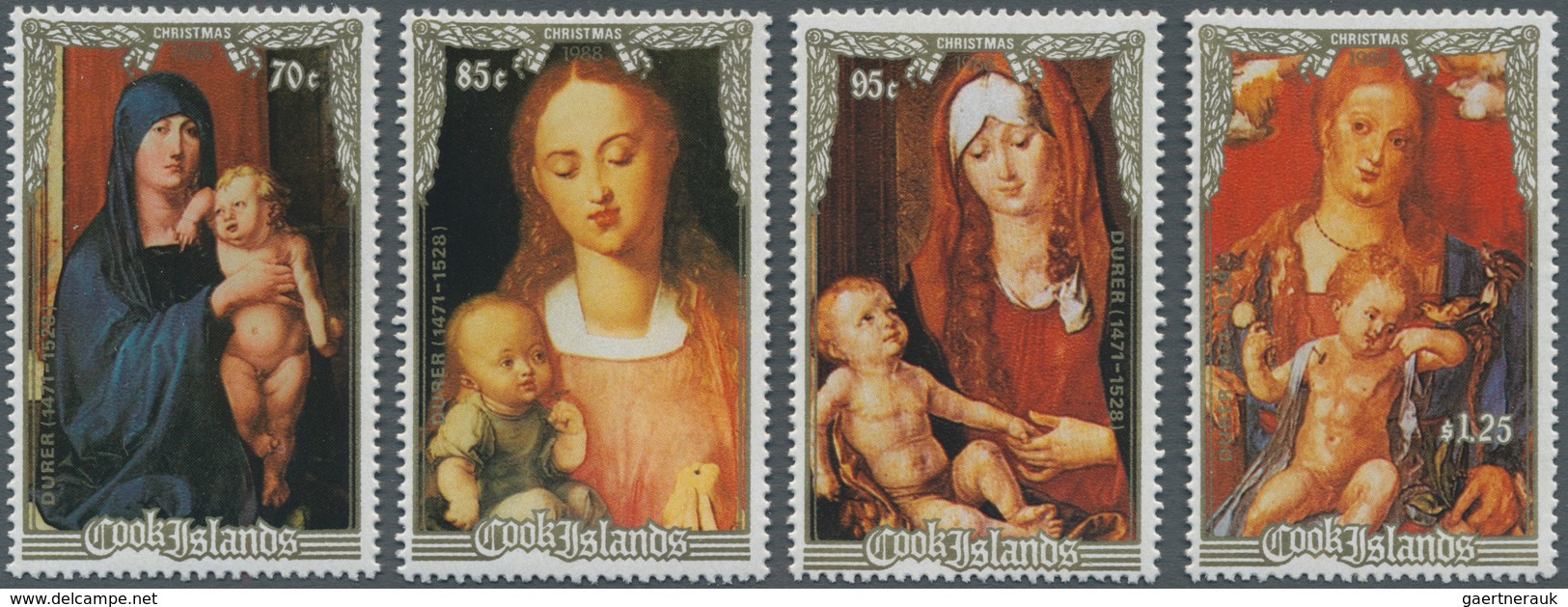 Cook-Inseln: 1988, Christmas Complete Set Of Four With Different Dürer Paintings In An INVESTMENT LO - Cook Islands