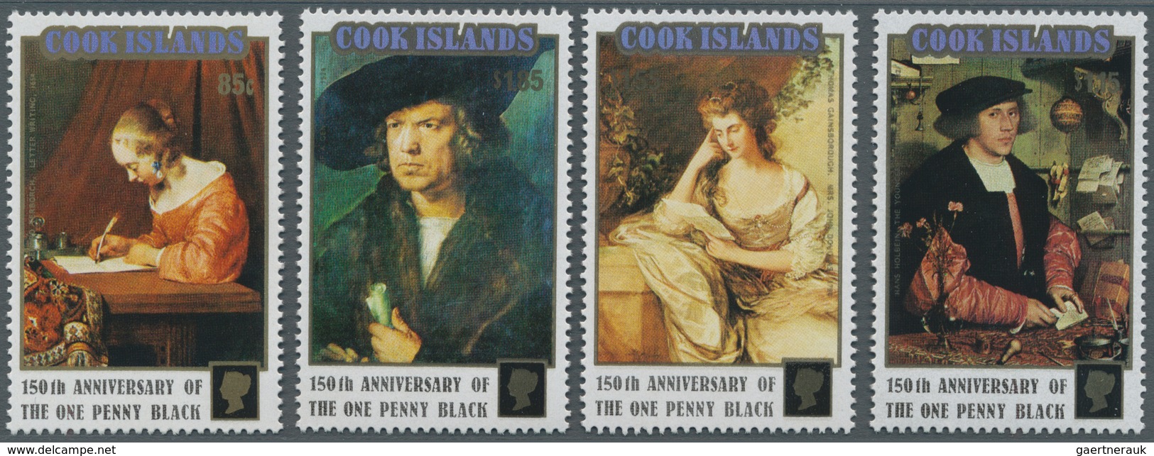 Cook-Inseln: 1990, 150th Anniversary Of The One Penny Black Complete Set Of Four Showing Different P - Cookinseln