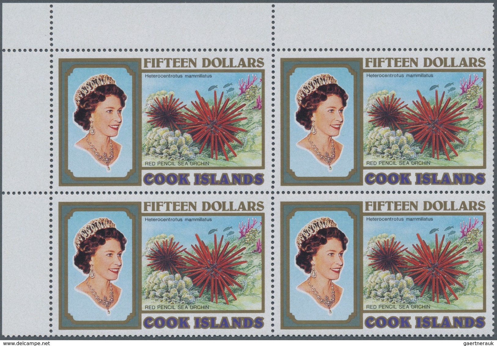 Cook-Inseln: 1994, Definitive Issue ‚Life In The Coral Reef‘ $15 ‚Heterocentrotus Mammillatus‘ In A - Cookinseln