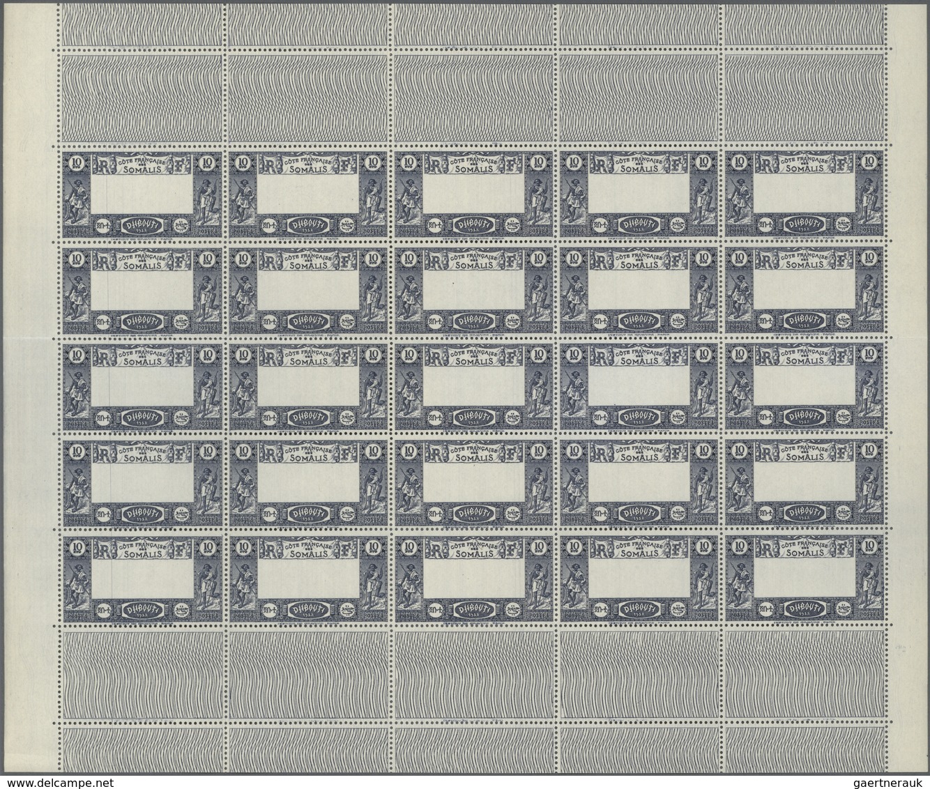 Dschibuti: 1938, Definitives "Views Of Djibouti", 10fr. Showing Variety "Missing Centre", (folded) P - Altri & Non Classificati