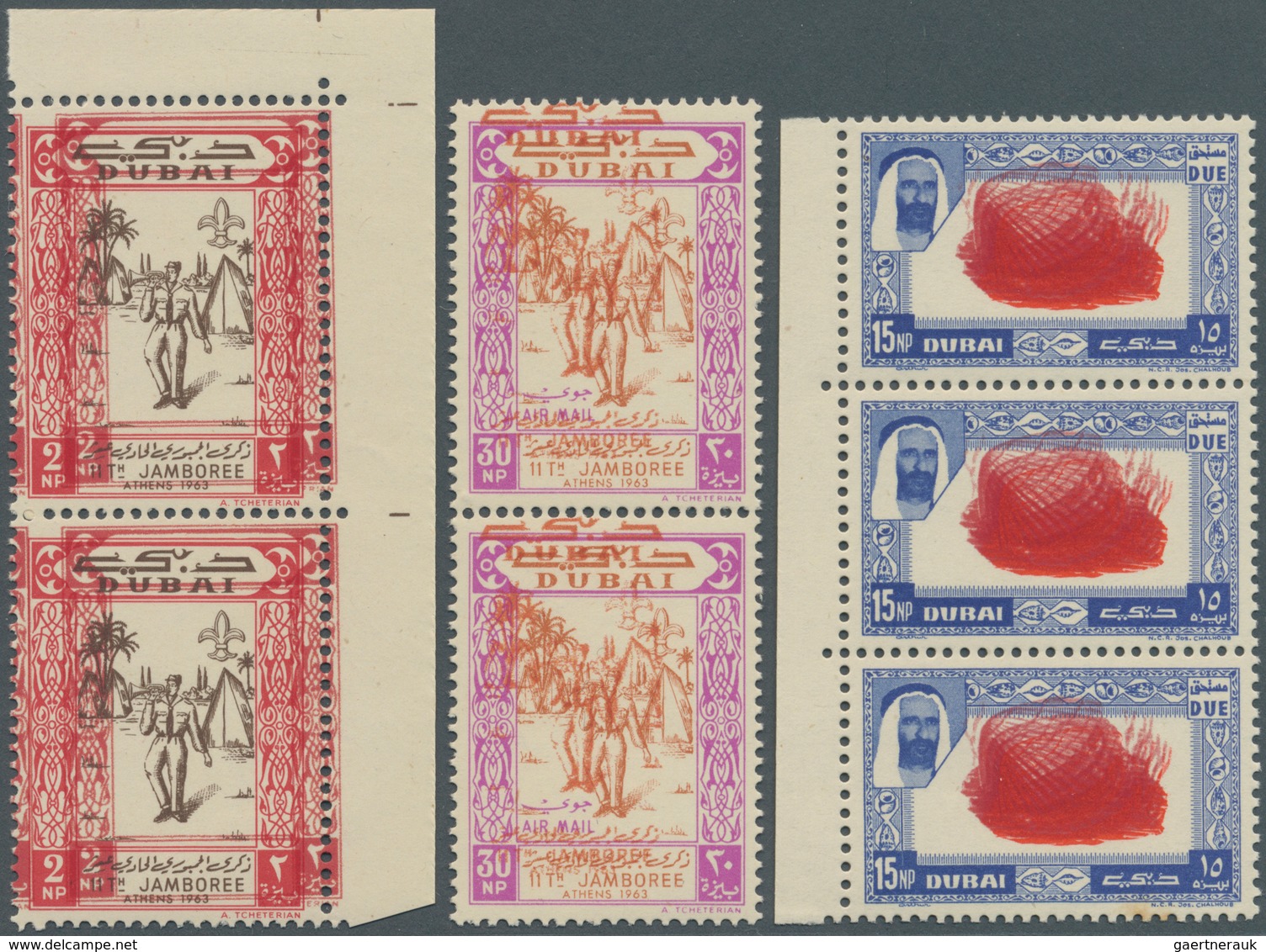 Dubai: 1963/1964 (ca.), Accumulation Of About 88 Varieties On Six Stockcards Mostly PRINTING ERRORS - Dubai