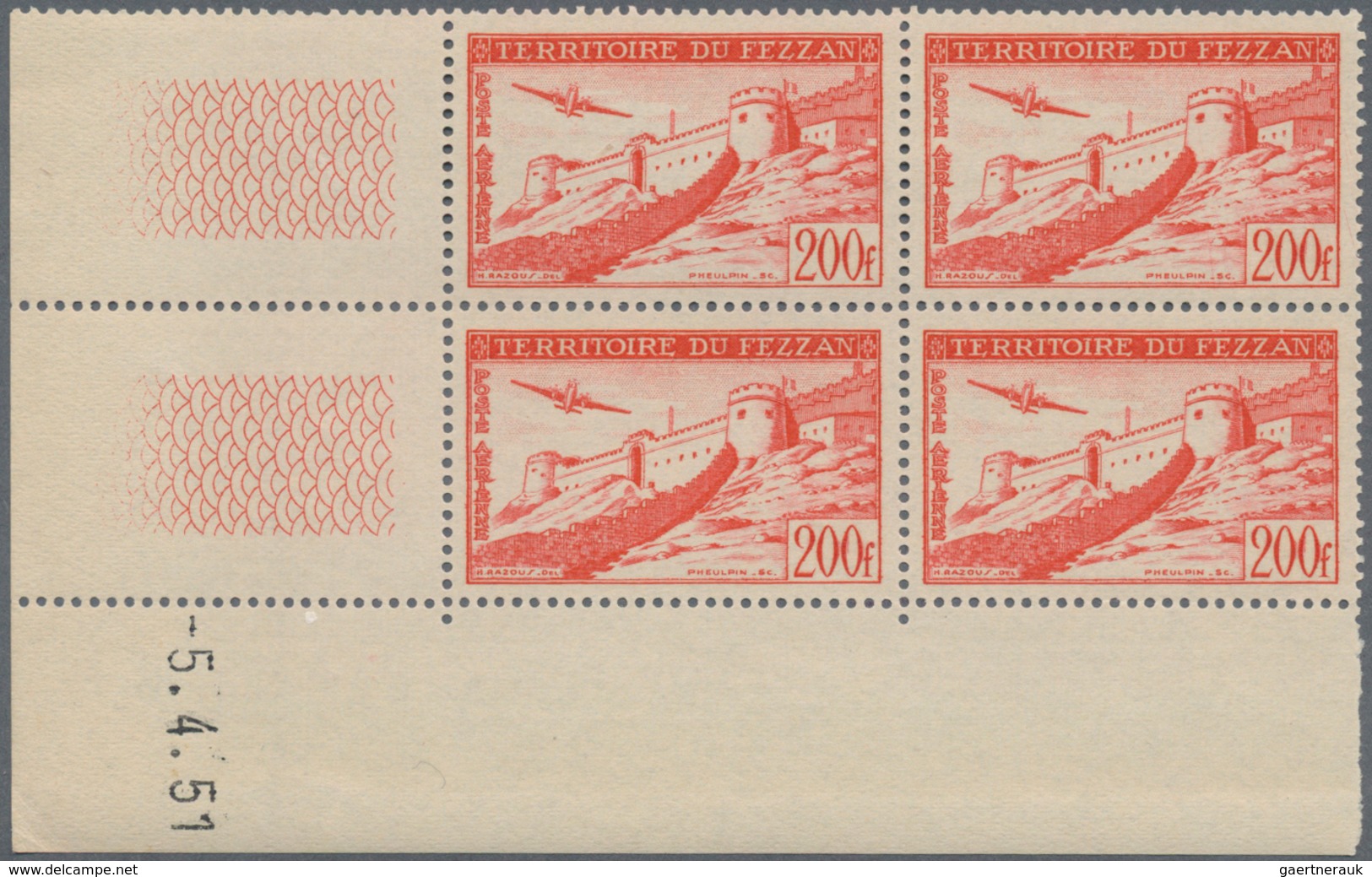 Fezzan: 1951, Airmail Issue 200fr. Red ‚airplane Over Fort Sebha‘ In A Lot With About 90 Stamps Most - Briefe U. Dokumente