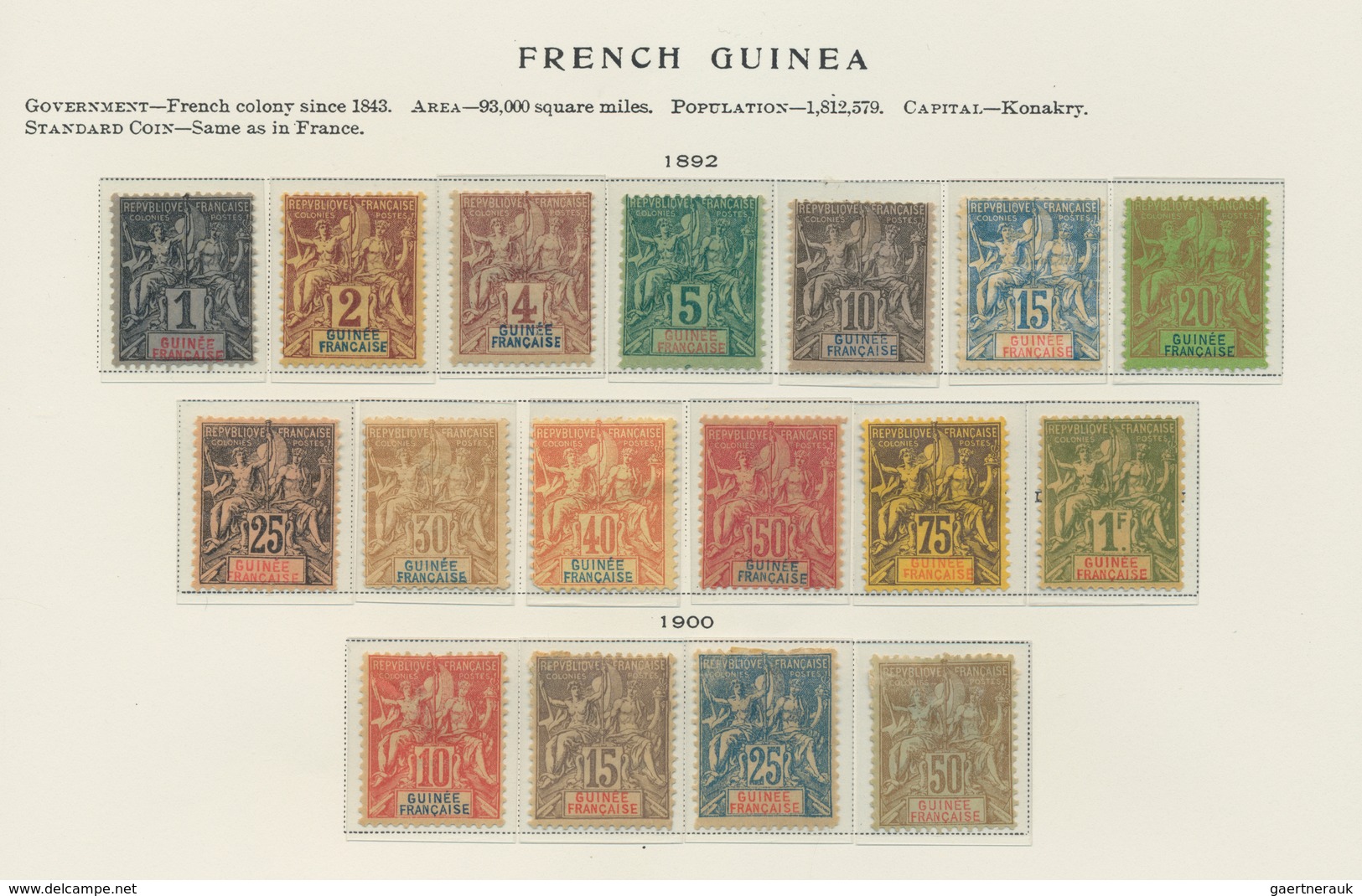 Französisch-Guinea: 1892/1927, Obviously Complete Collection On Old Text Form Pages Mint Hinged And - Other & Unclassified