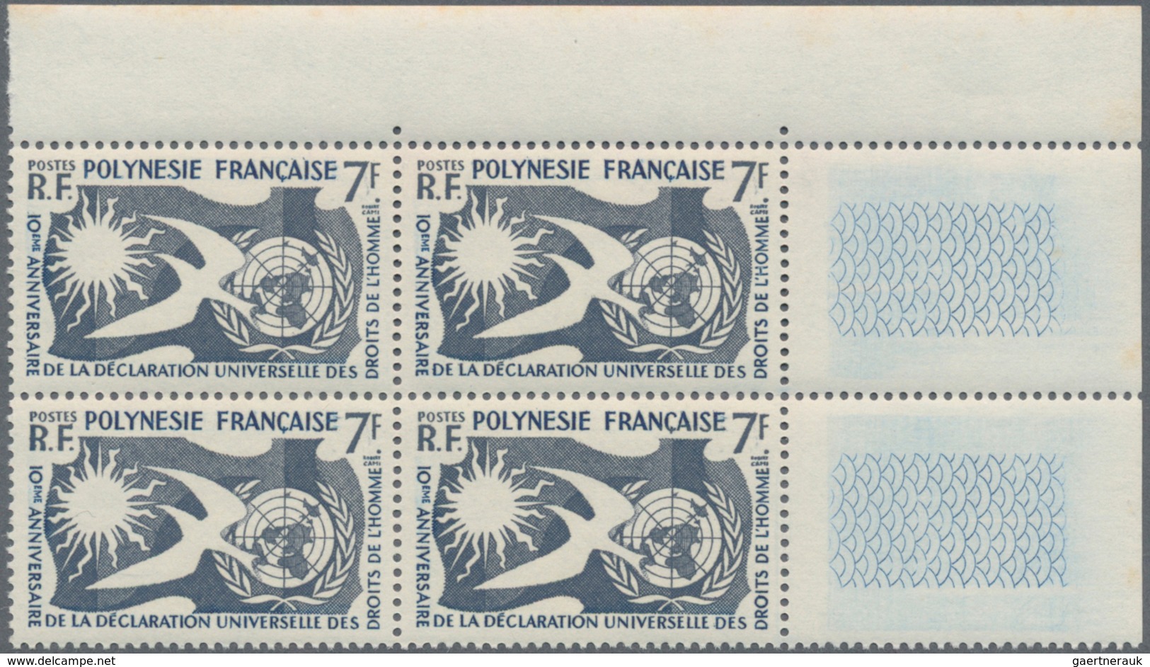 Französisch-Polynesien: 1958, 10 Years Of Human Rights 7fr. In A Lot With About 200 Stamps Mostly In - Ungebraucht