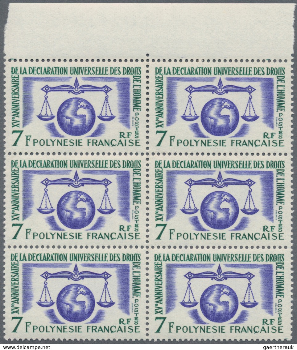 Französisch-Polynesien: 1963, 15 Years Of Human Rights 7fr. In A Lot With 65 Stamps Mostly In Larger - Ungebraucht