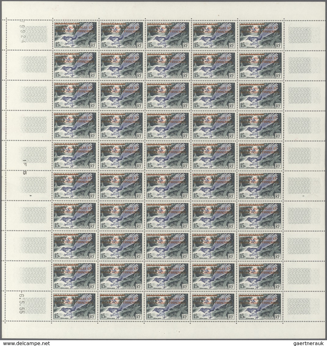 Französische Gebiete In Der Antarktis: 1955, Overprint Issue 15 Fr., Complete Sheet With 50 Stamps, - Briefe U. Dokumente