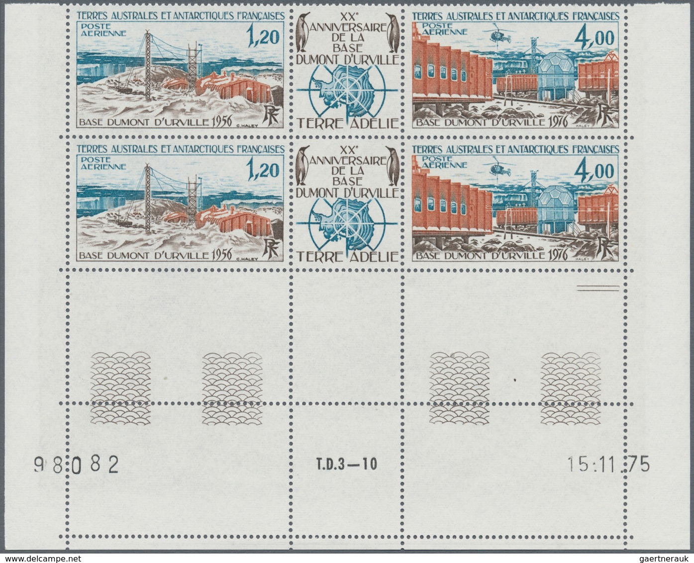 Französische Gebiete In Der Antarktis: 1976, 20 Years Dumont D'Urville Base Se-tenant Strip Of Three - Storia Postale