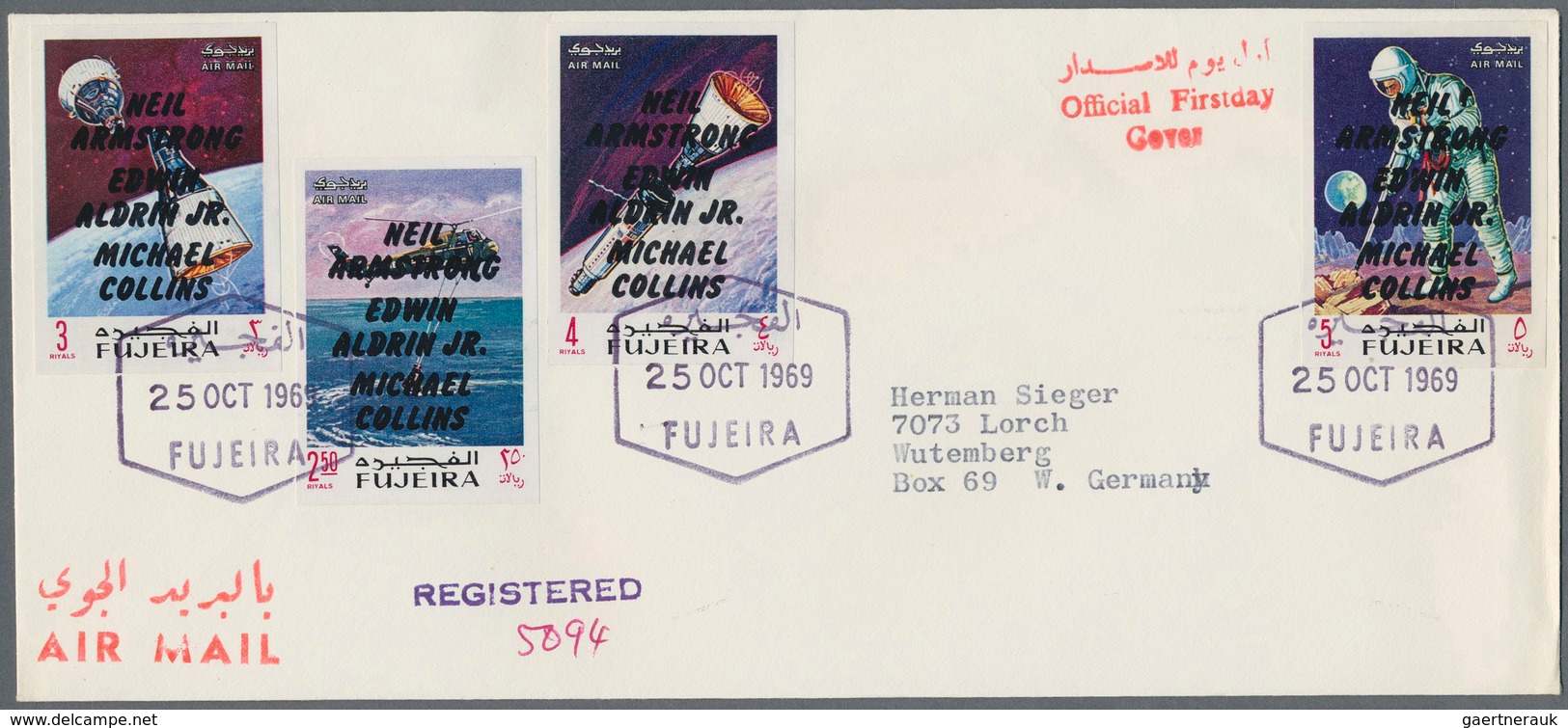 Fudschaira / Fujeira: 1969, APOLLO, group of 18 covers: Michel nos. 399/407 A and A 399/407 A on fou