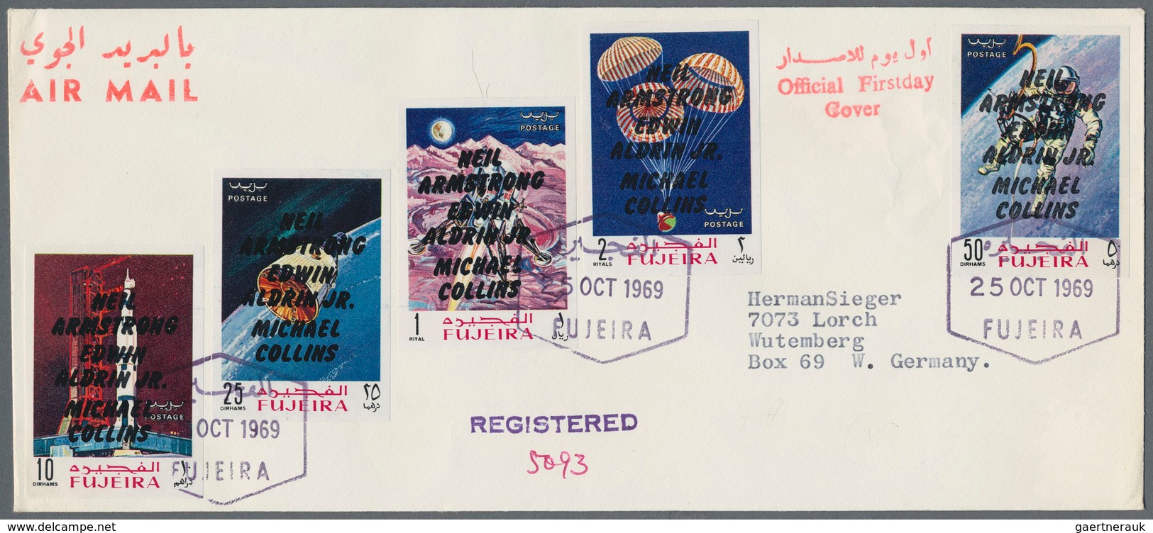 Fudschaira / Fujeira: 1969, APOLLO, group of 18 covers: Michel nos. 399/407 A and A 399/407 A on fou