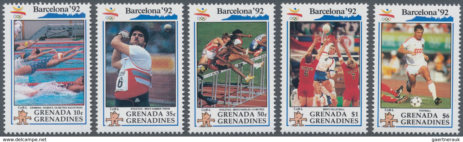 Grenadinen Von Grenada: 1992, Summer Olympics Barcelona Part Set Of Five Incl. 10c. Swimming, 35c. H - Grenada (...-1974)