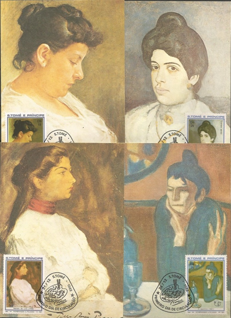 ST.THOMAS 1982 FULL SET Painting Picasso 6 CARDS MAXIMUM - Picasso