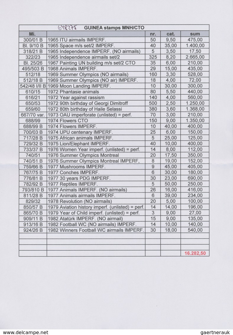 Guinea: 1965/1982, accumulation in large box with many complete sets some in larger quantities, impe