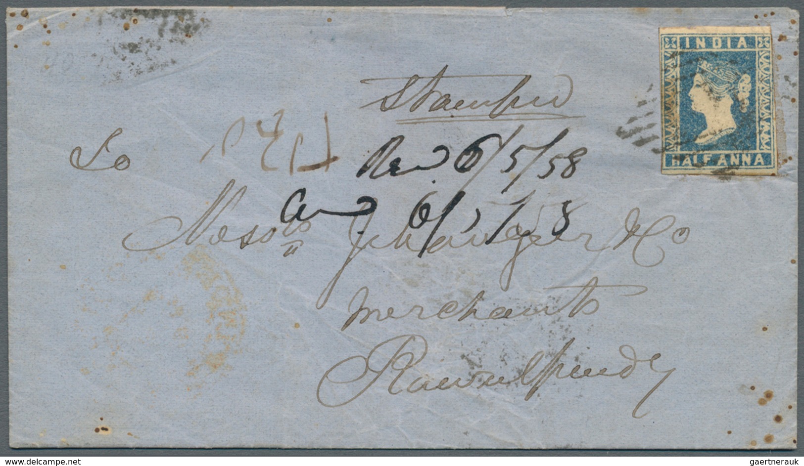 Indien: 1854-55: Nine Covers Franked With Lithographed ½a. (six, Different Dies/shades) And 1a. (two - 1852 Provinz Von Sind