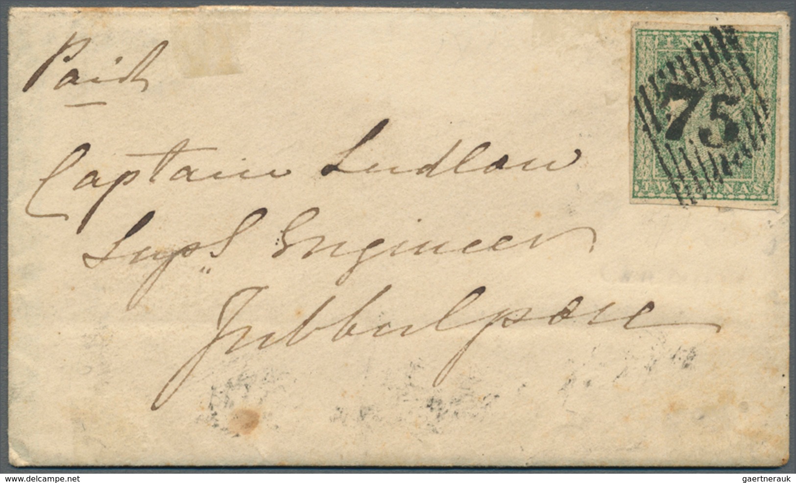 Indien: 1854-55: Nine covers franked with lithographed ½a. (six, different dies/shades) and 1a. (two