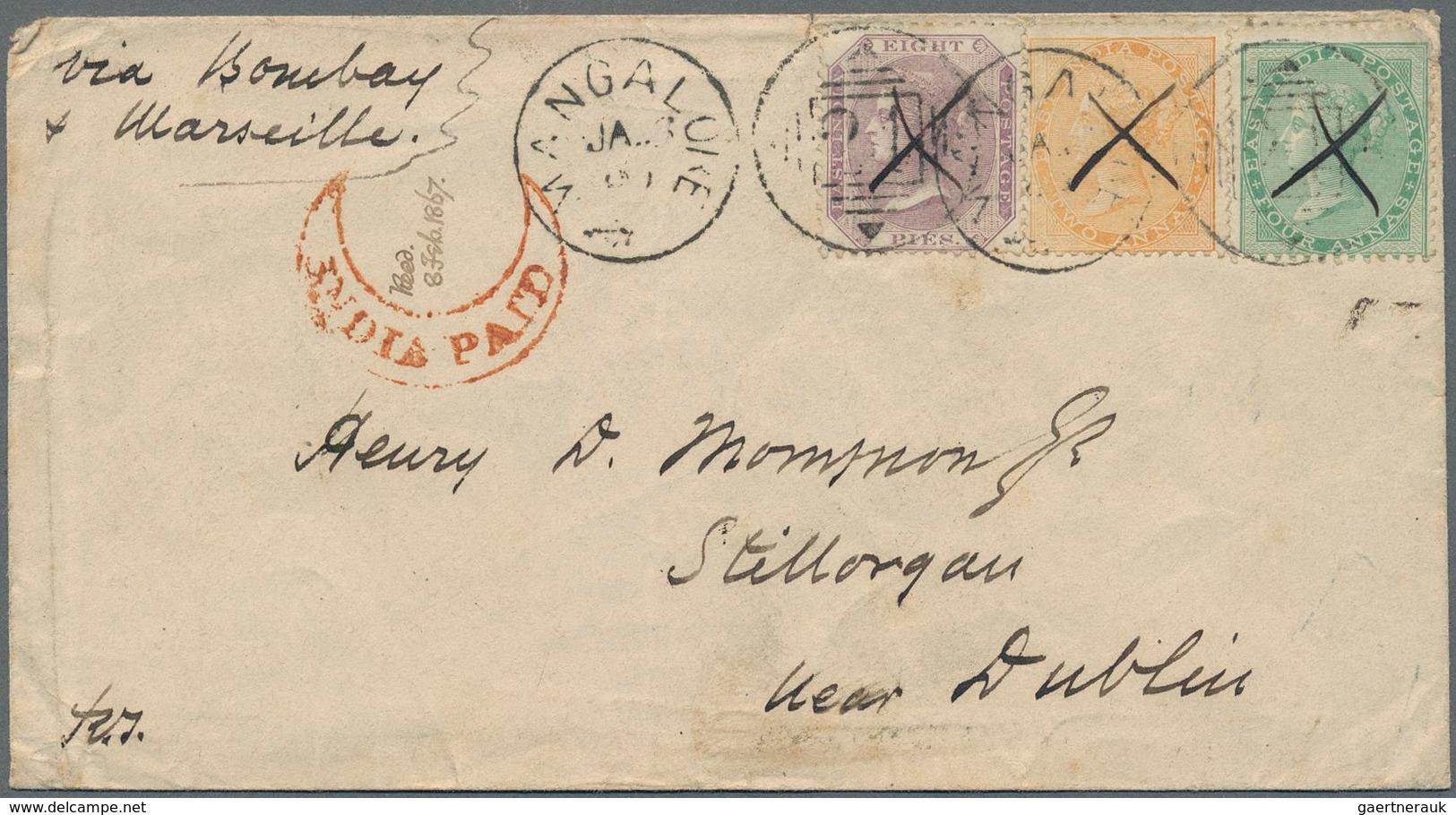 Indien: 1858-88 Ten Covers From India To England, Scotland And Ireland, Plus One To Hongkong, Bearin - 1852 Provinz Von Sind