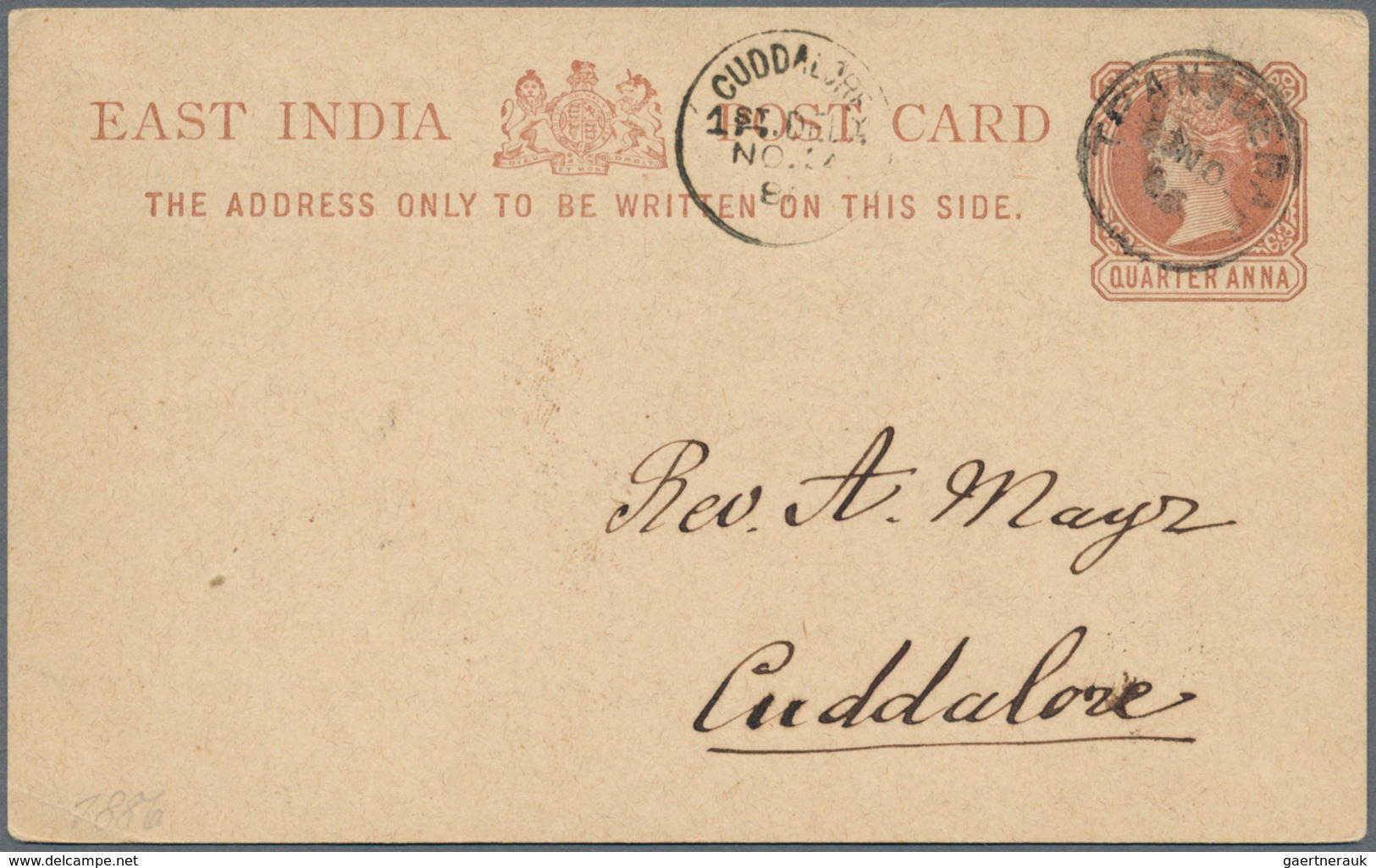 Indien: 1886-1911 Formerly DANISH POSSESSION TRANQUEBAR: Seven Postal Stationery Items Used From The - 1852 Provinz Von Sind