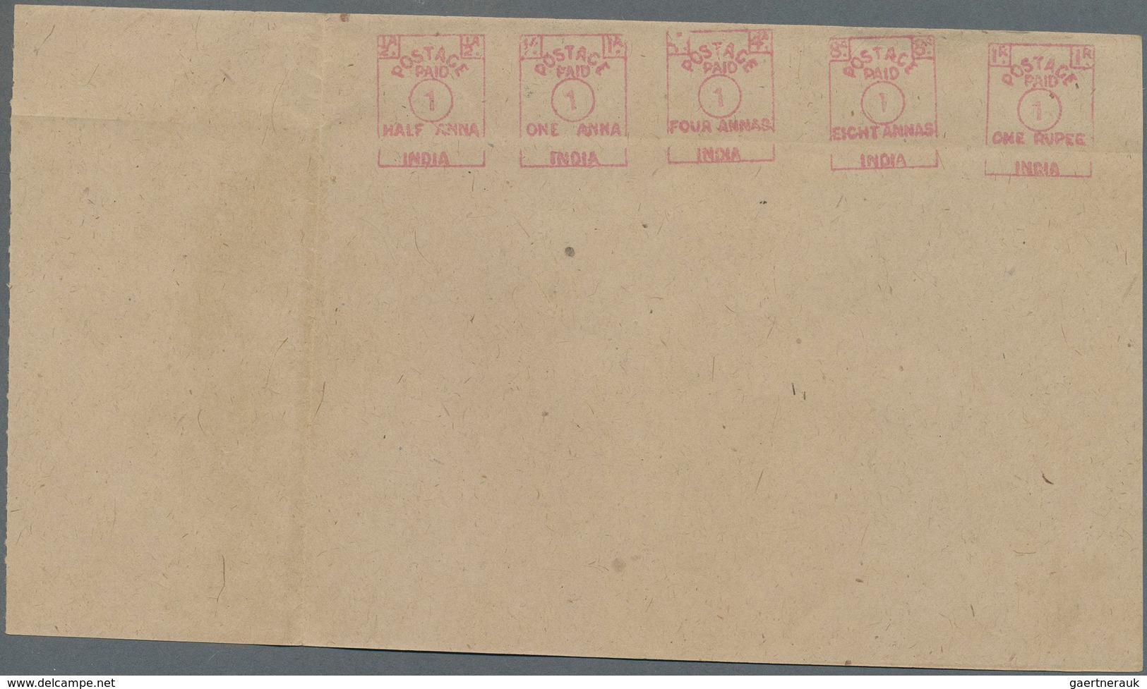 Indien: 1922-51 METER STAMP PROOFS: Group Of Meter Stamp Proofs Including 1922 Proof With Five Strik - 1852 Provinz Von Sind