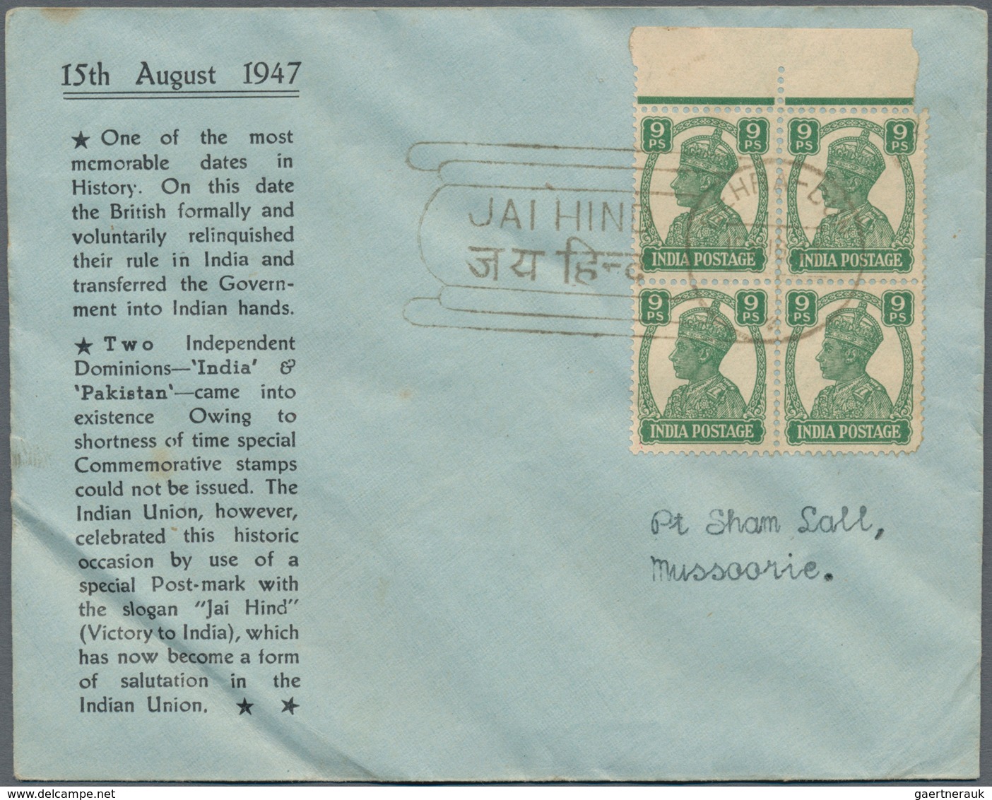 Indien: 1947-modern: About 650 Covers, Postcards And Postal Stationery Items, From Independence To M - 1852 Provinz Von Sind