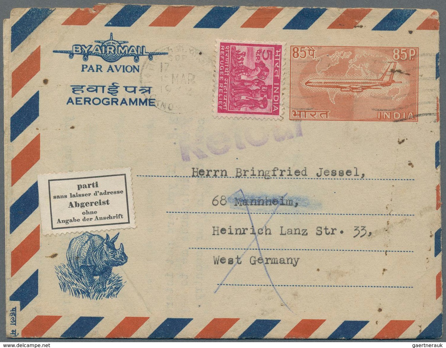 Indien: 1970's: About 250 Postal Stationery Registered Envelopes, All Used, Many With Refugee Relief - 1852 Provinz Von Sind