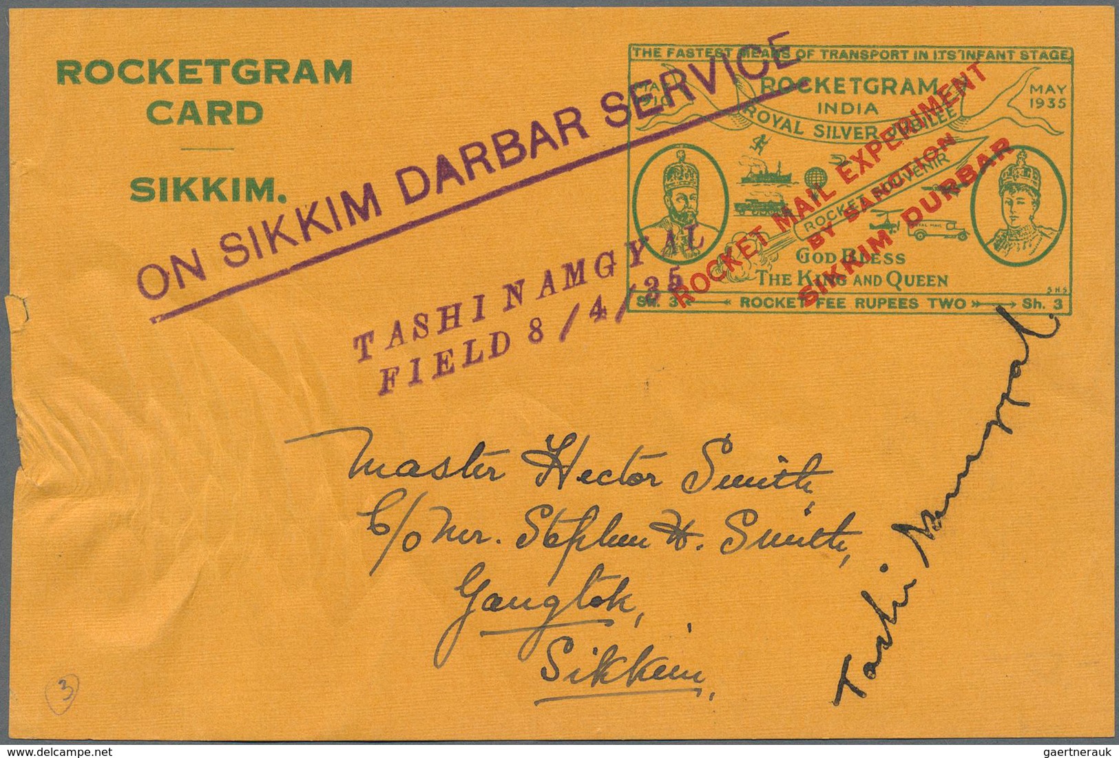 Indien - Raketenpost: 1935-38: Six Rocketgrams, With Three 1935 Sikkim Rocketgrams (two With The Vig - Sonstige & Ohne Zuordnung