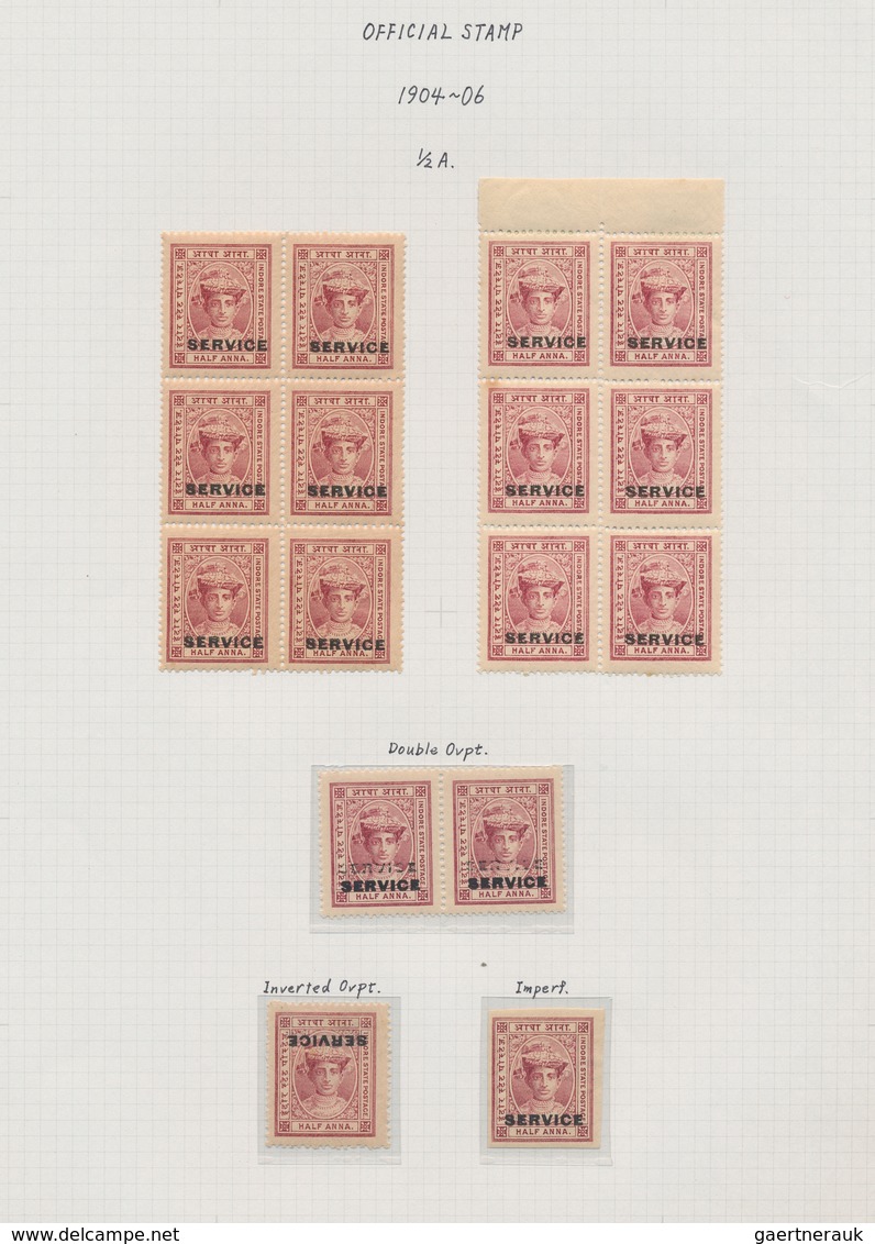 Indien - Feudalstaaten: INDORE 1854-1947: Varied collection of mint and used stamps, covers and post