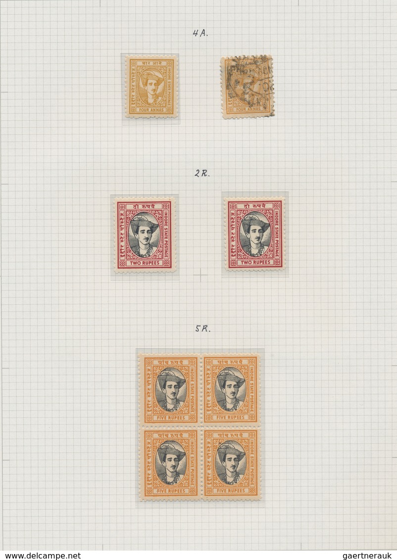 Indien - Feudalstaaten: INDORE 1854-1947: Varied collection of mint and used stamps, covers and post