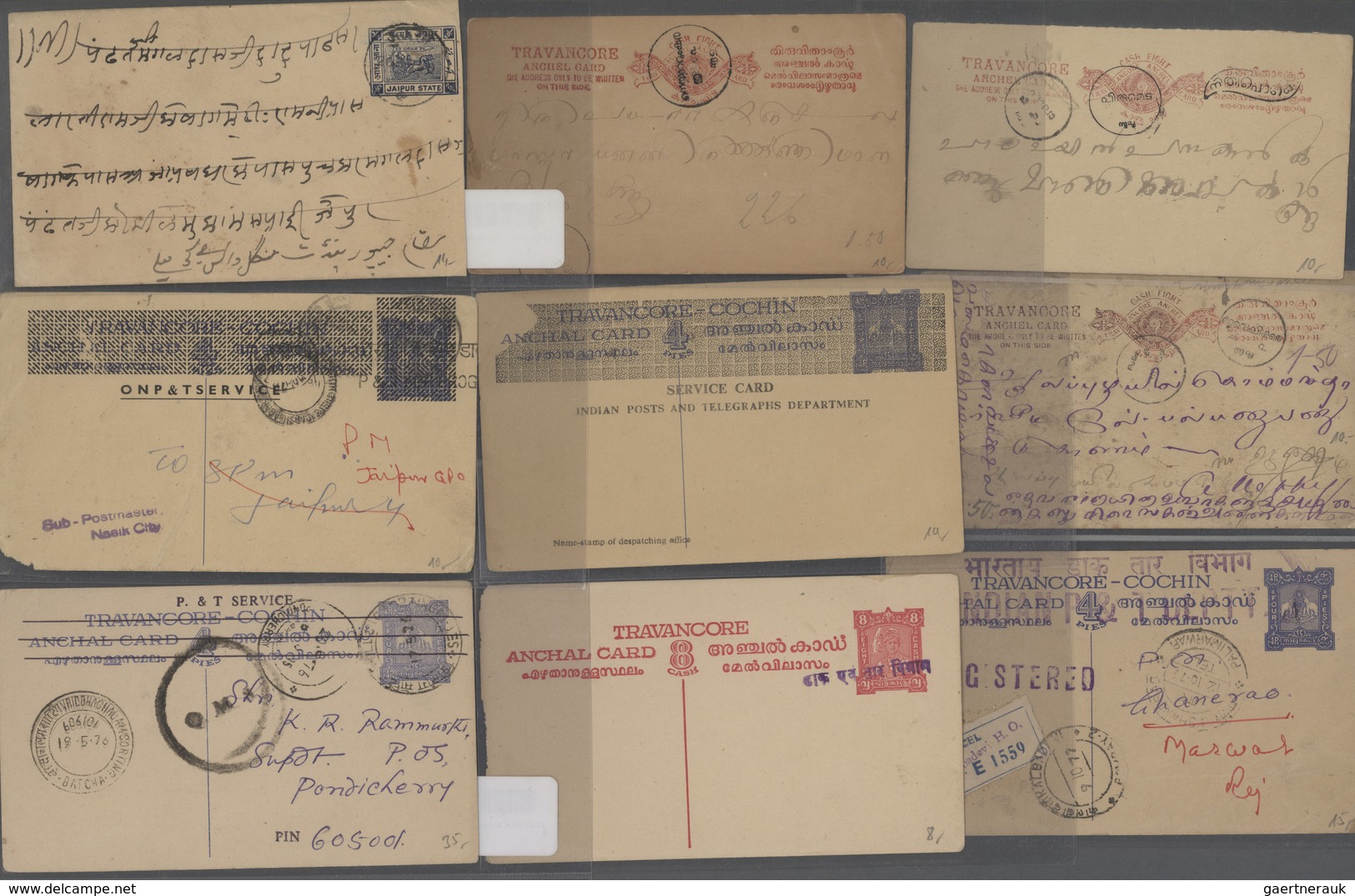 Indien - Feudalstaaten: 1860's-1940's ca.: Collection of 95 covers, postcards and postal stationery