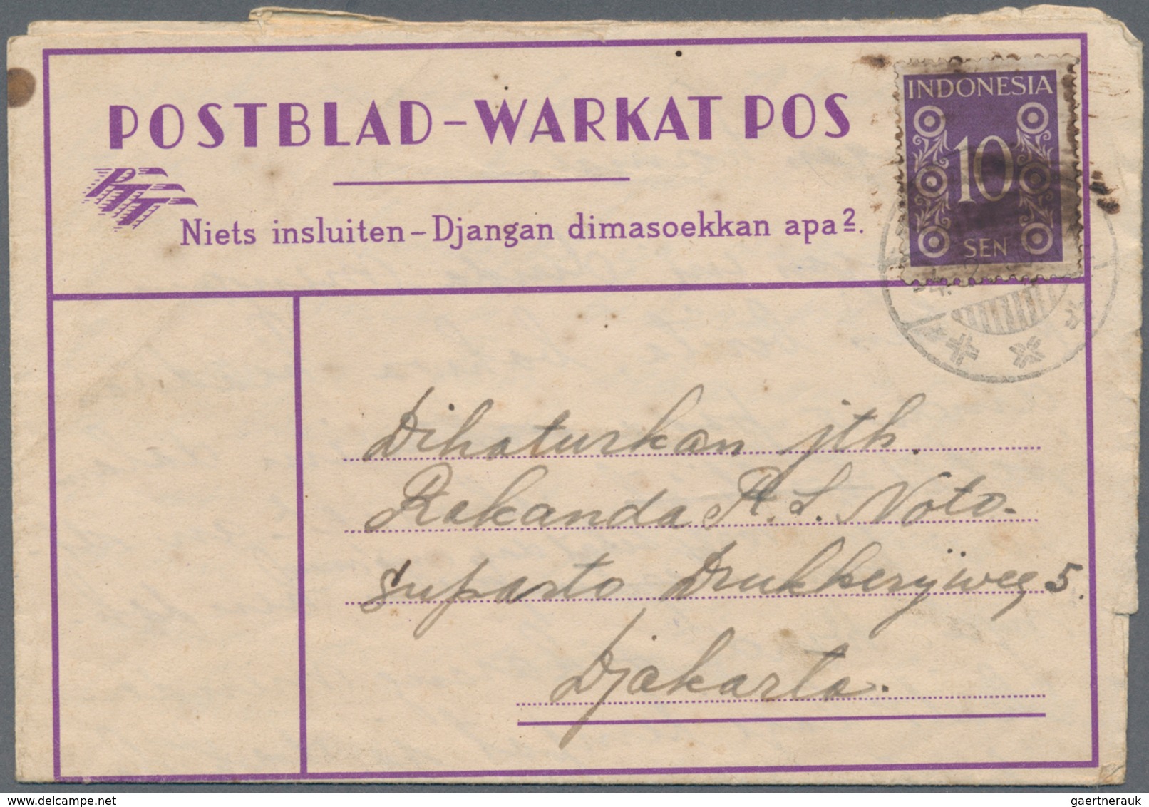 Indonesien: 1949/97 (ca.), Stationery Envelopes (warkat Pos / Postblad) Specialized Stock: 10 S. (mi - Indonesien