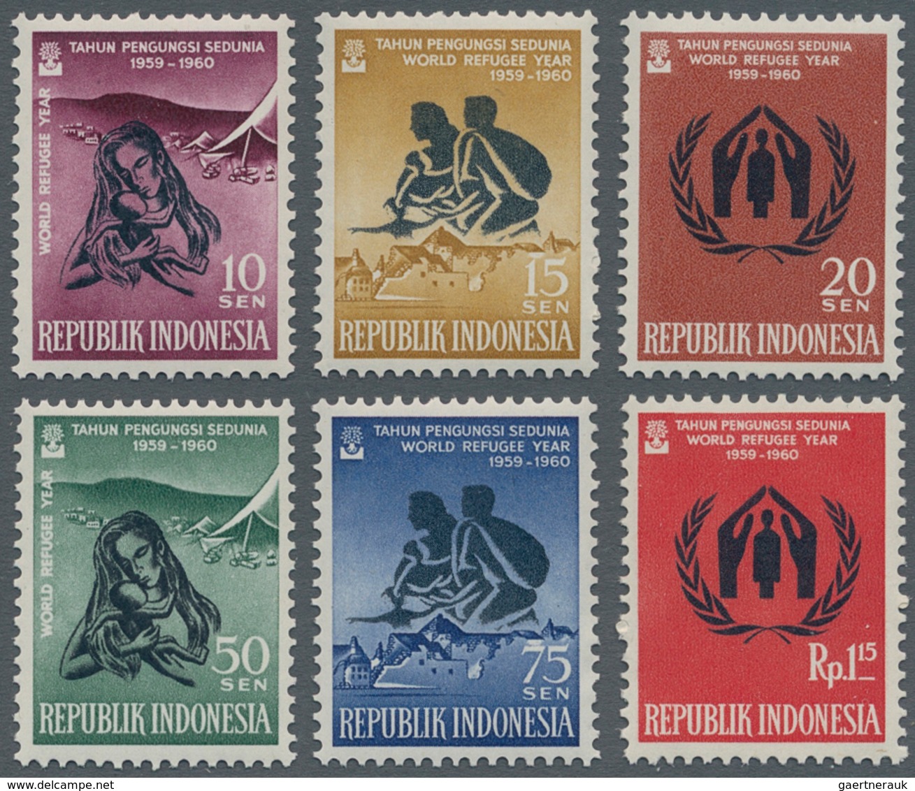 Indonesien: 1960, World Refugee Year Complete Set Of Six In A Lot With Approx. 1.800 Sets Mostly In - Indonesien