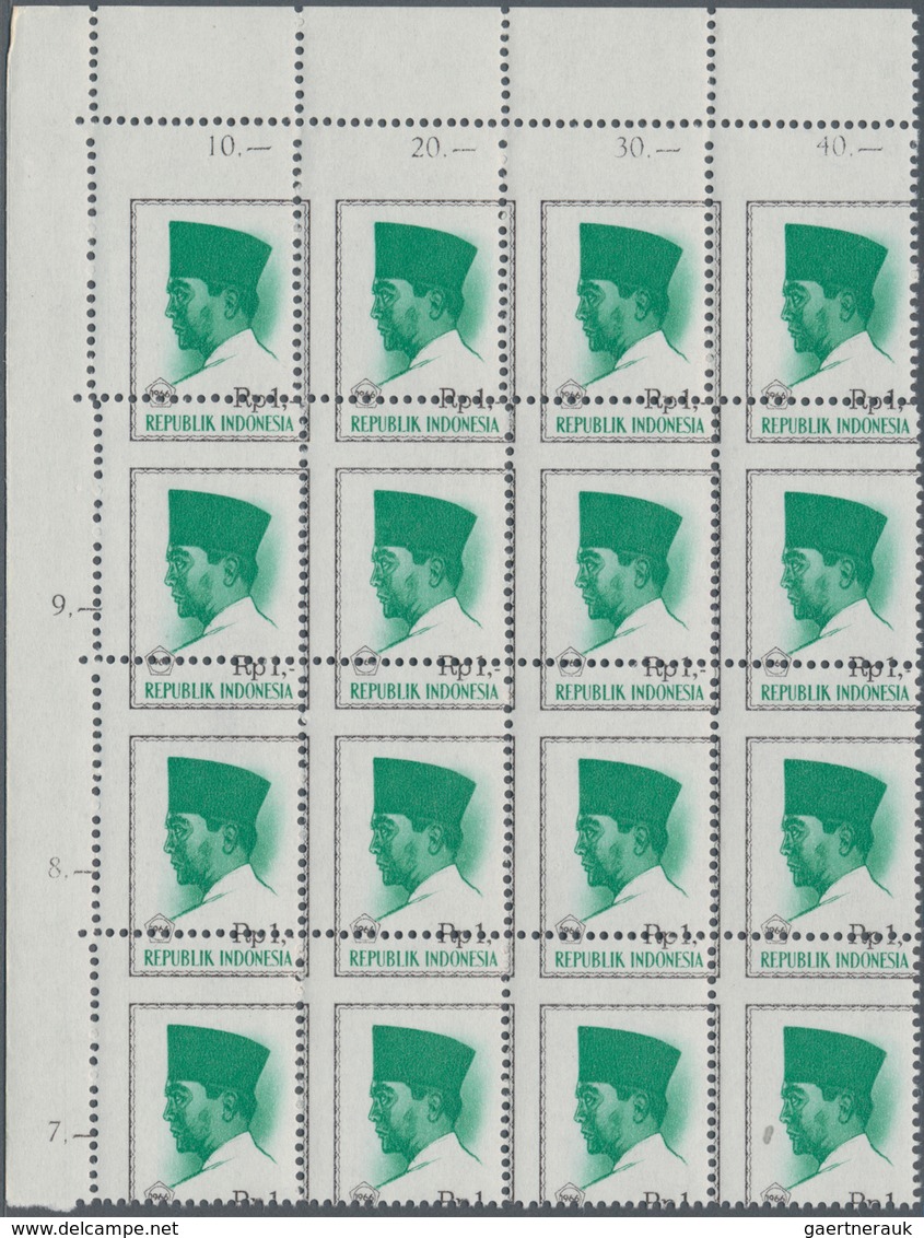 Indonesien: 1966, President Sukarno 1rp. Brown/green Lot With About 15.000 (!) Stamps Mostly In Fold - Indonesia