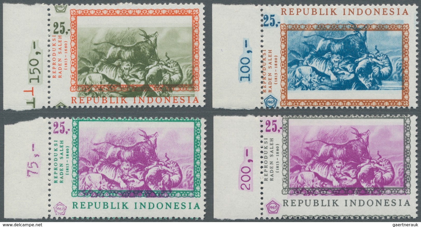 Indonesien: 1967, Painting From Raden Saleh 25r. ‚forest Fire‘ In A Lot With About 750 Stamps Mostly - Indonesien