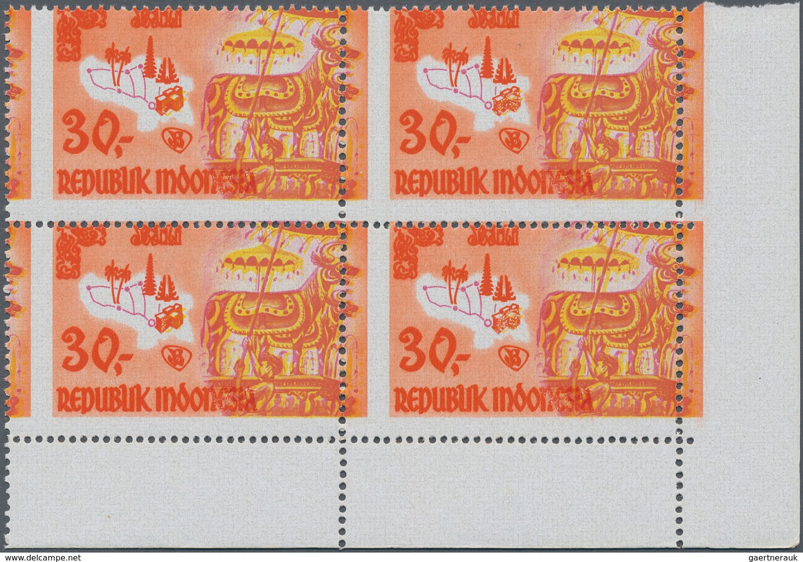 Indonesien: 1969, Tourism At Bali 30r. ‚cremation Ceremony‘ In Unissued Colours Orange And Yellow On - Indonesien