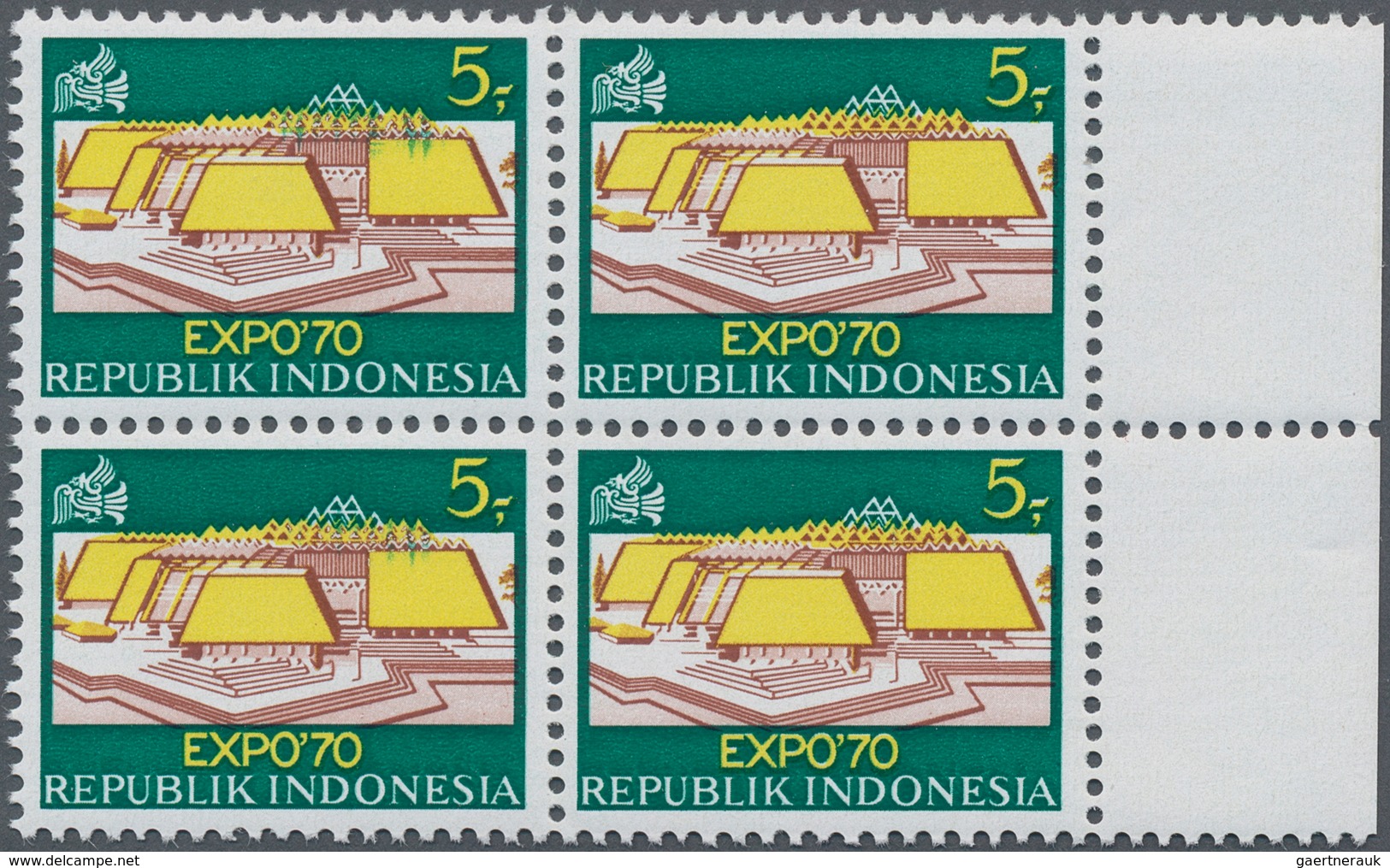 Indonesien: 1970, EXPO’70 In Osaka 5r. ‚Indonesia Pavillon‘ With ERROR ‚wrong Coloured Background In - Indonesien