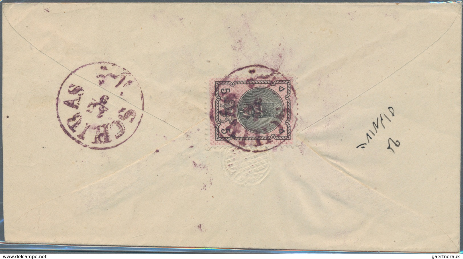 Iran: 1876, Three Covers With 5 Ch. Rose And Black Single Frankings, Clear Cancellations Of SCHIRAS, - Iran