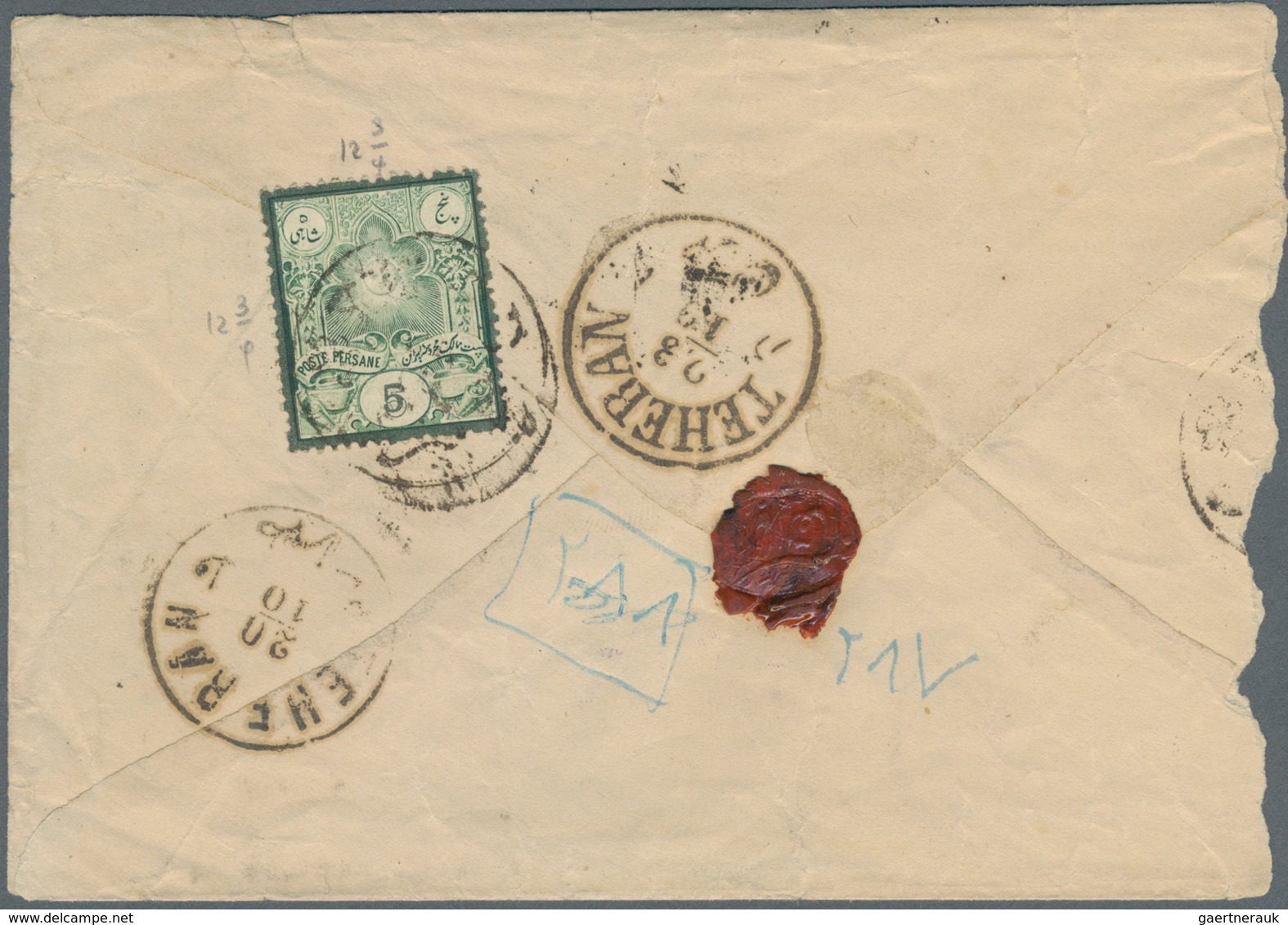 Iran: 1882/1891 (ca.), Nice Lot Of Five Domestic Mail Covers, Three With Single Frankings 5 Ch. Defi - Iran