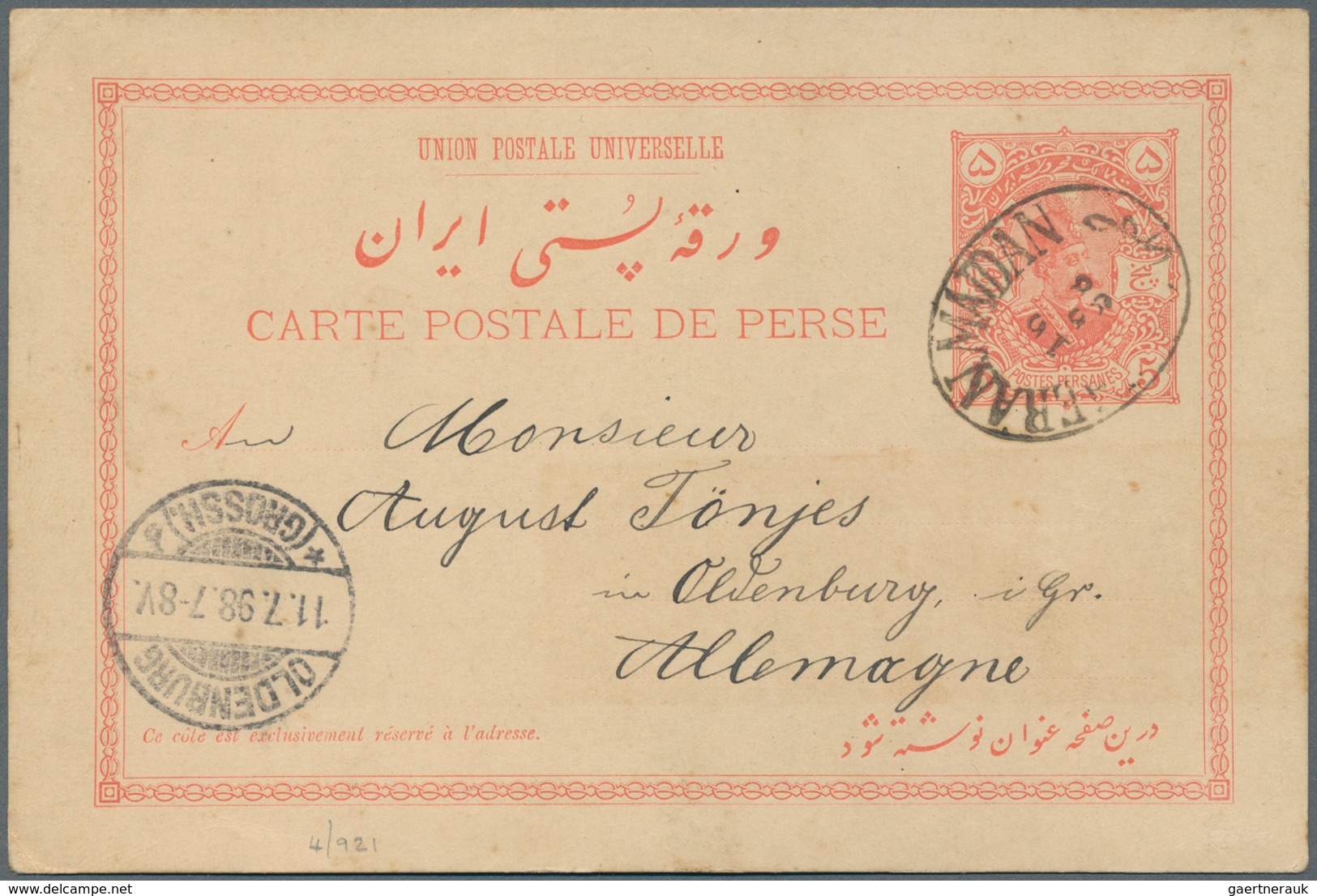 Iran: 1896/1898, Four Used Postal Stationery Cards, Two Adressed To India The Other Two To Germany, - Iran