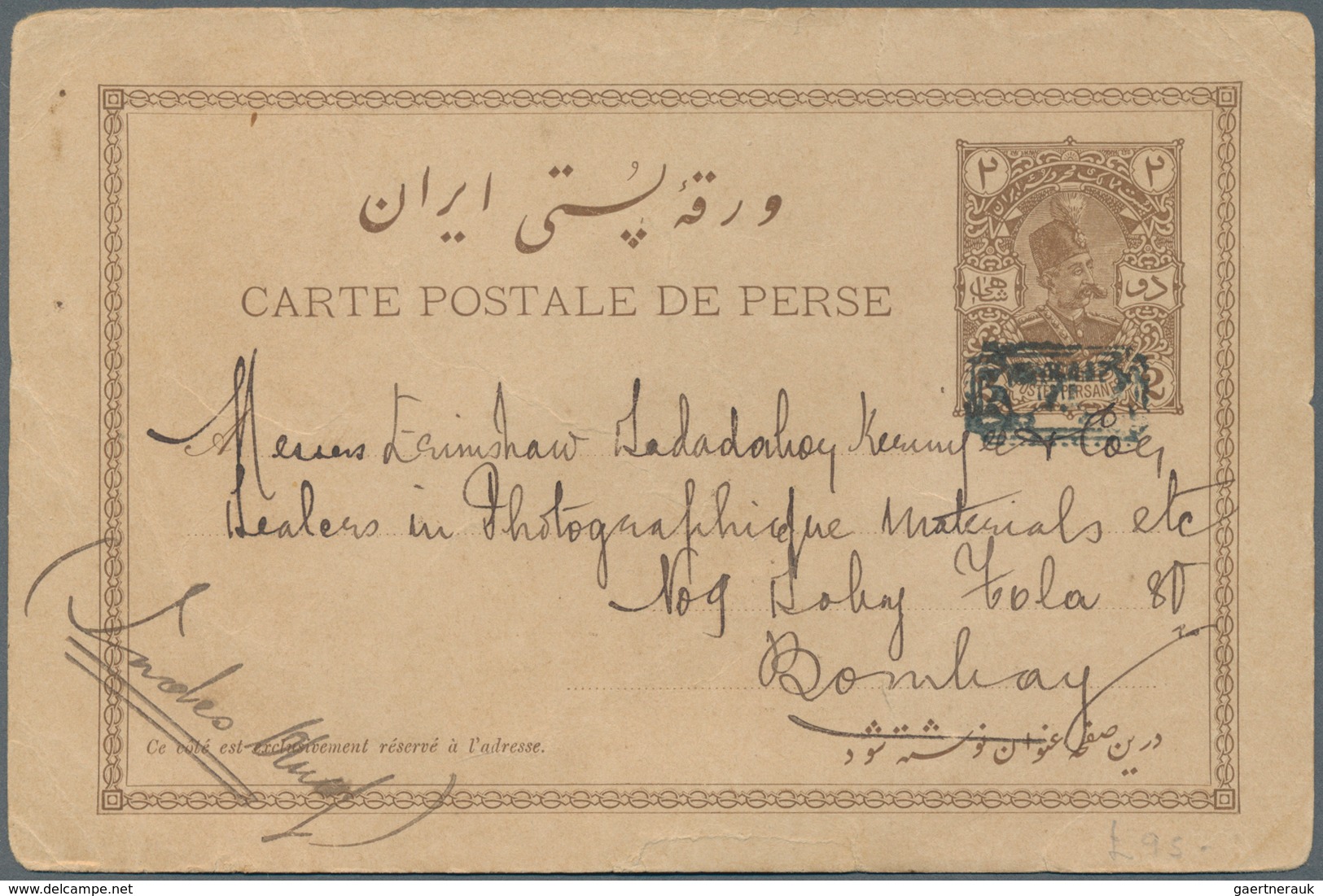 Iran: 1906/1920, Five Used Postal Stationery Cards And One Envelope 1904 12 Ch. Provisoire Overprint - Iran