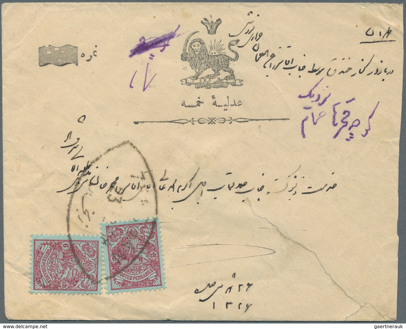 Iran: 1907/1908 (ca.), Six Interesting Covers With Frankings Of The "coat Of Arms - Lion" Issue, F.e - Iran