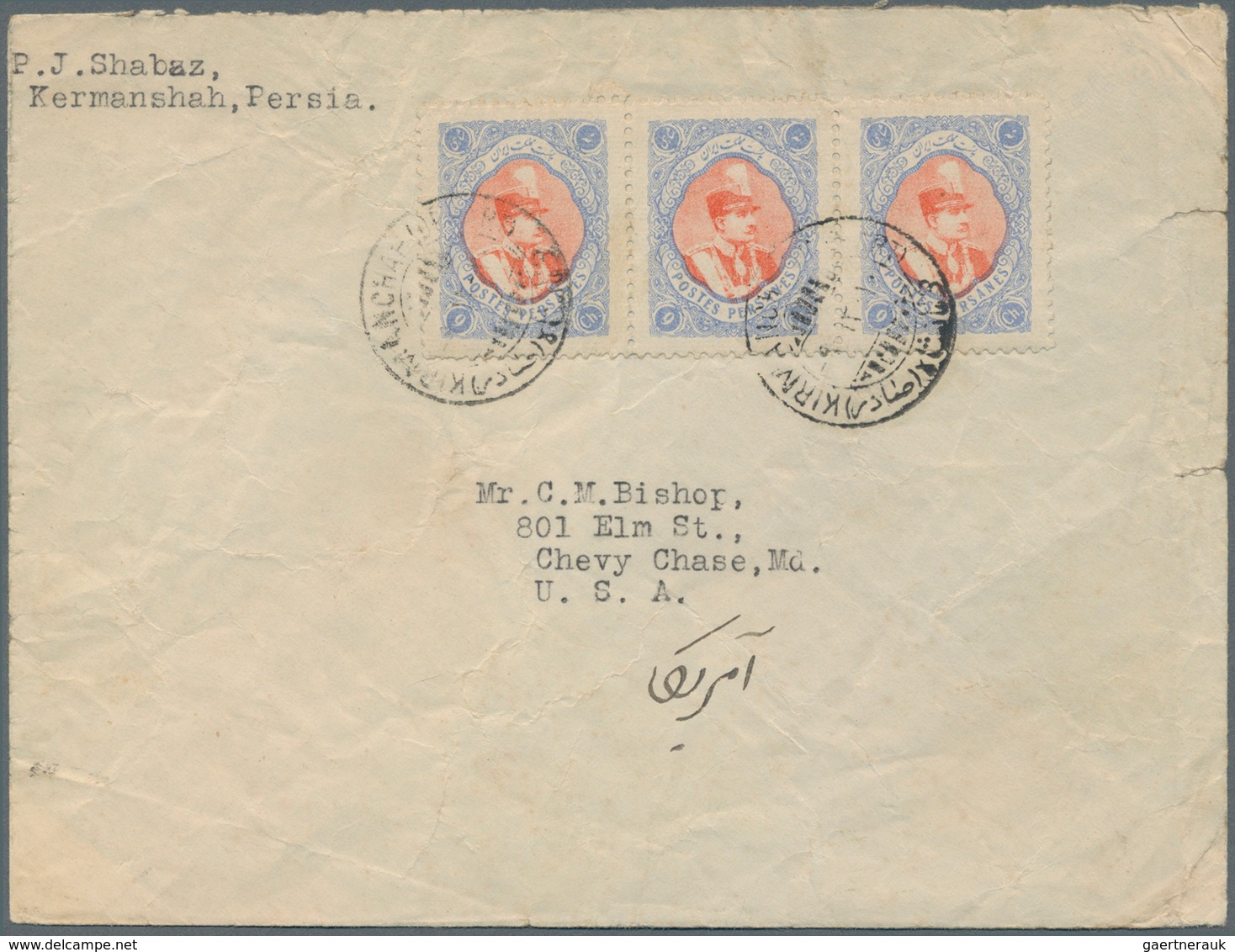 Iran: 1932, Definitives Reza Shah Pahlavi, Three Covers Foreign Mail With Stripes Of Three: 9, 10 An - Iran