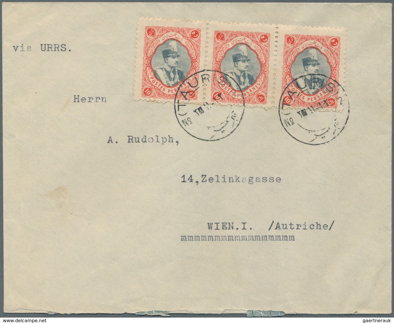 Iran: 1932, Definitives Reza Shah Pahlavi, Three Covers Foreign Mail With Stripes Of Three: 9, 10 An - Iran