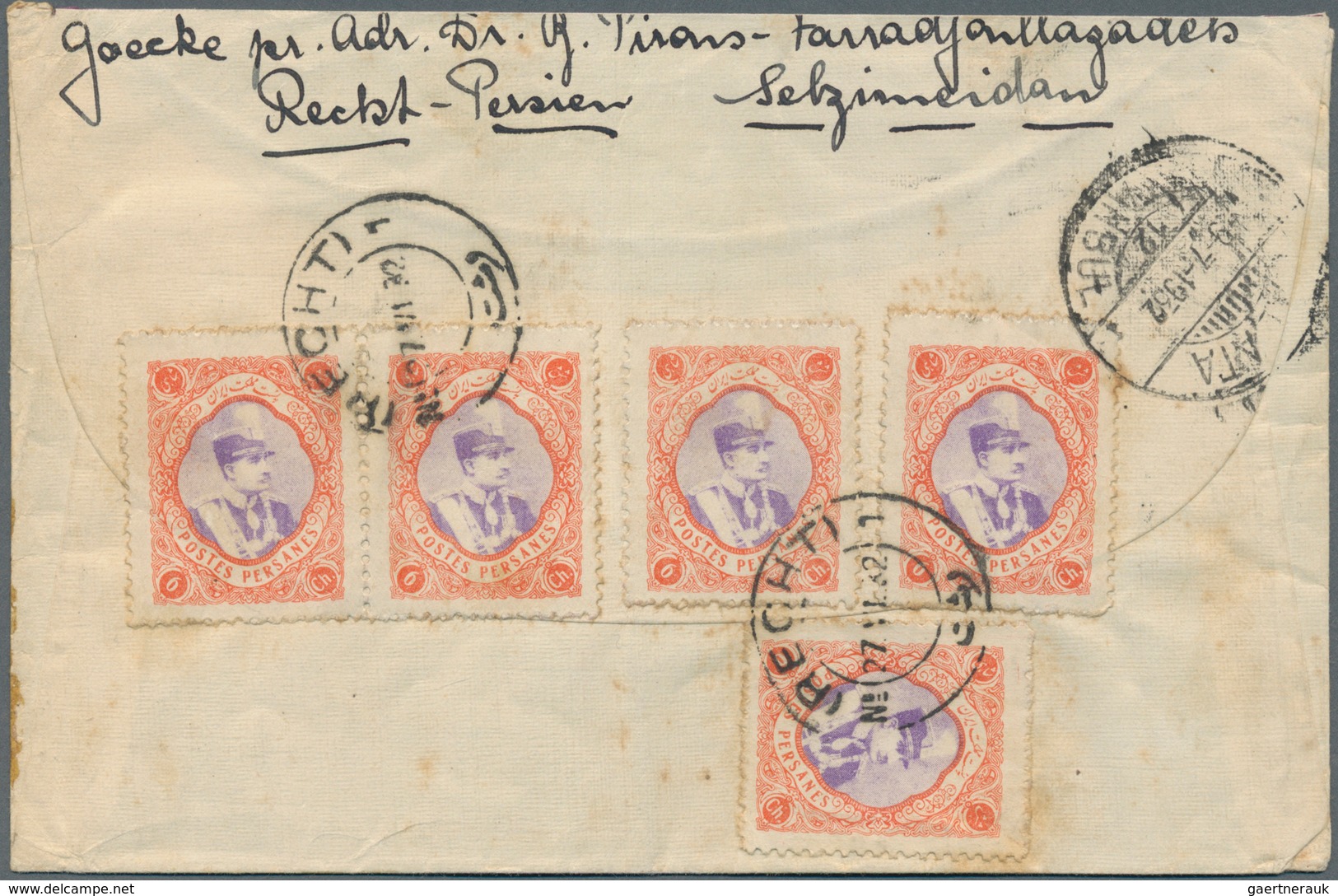 Iran: 1932, Definitives Reza Shah Pahlavi, Three Covers Foreign Mail With Stripes Of Three: 9, 10 An - Iran