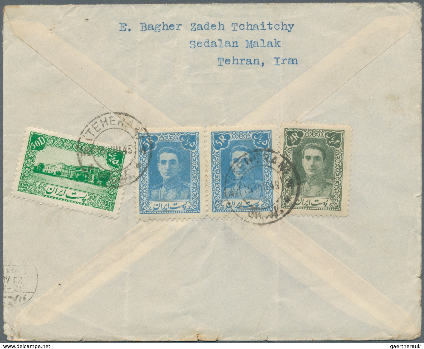 Iran: 1942/1945 (ca.), Six Covers With Franking Definitives 1942 To England Via Iraq, Opend And Cens - Iran