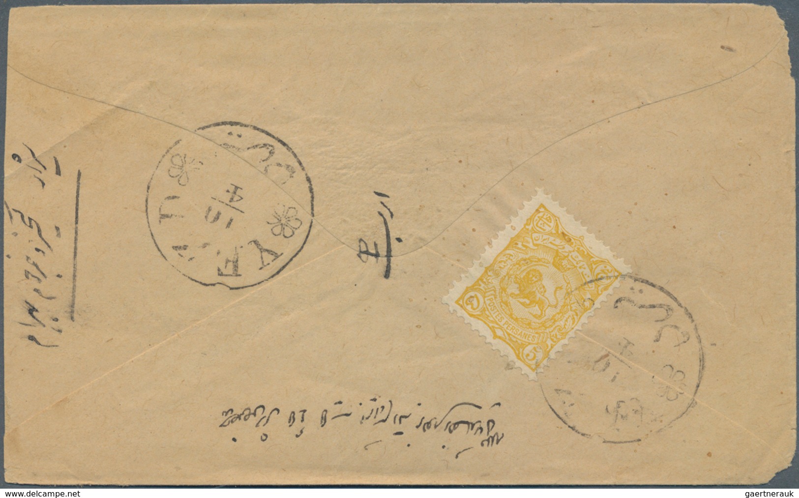 Iran: 1984/1907, lot of nine covers with "lion" definitives, domestic mail with four single franking