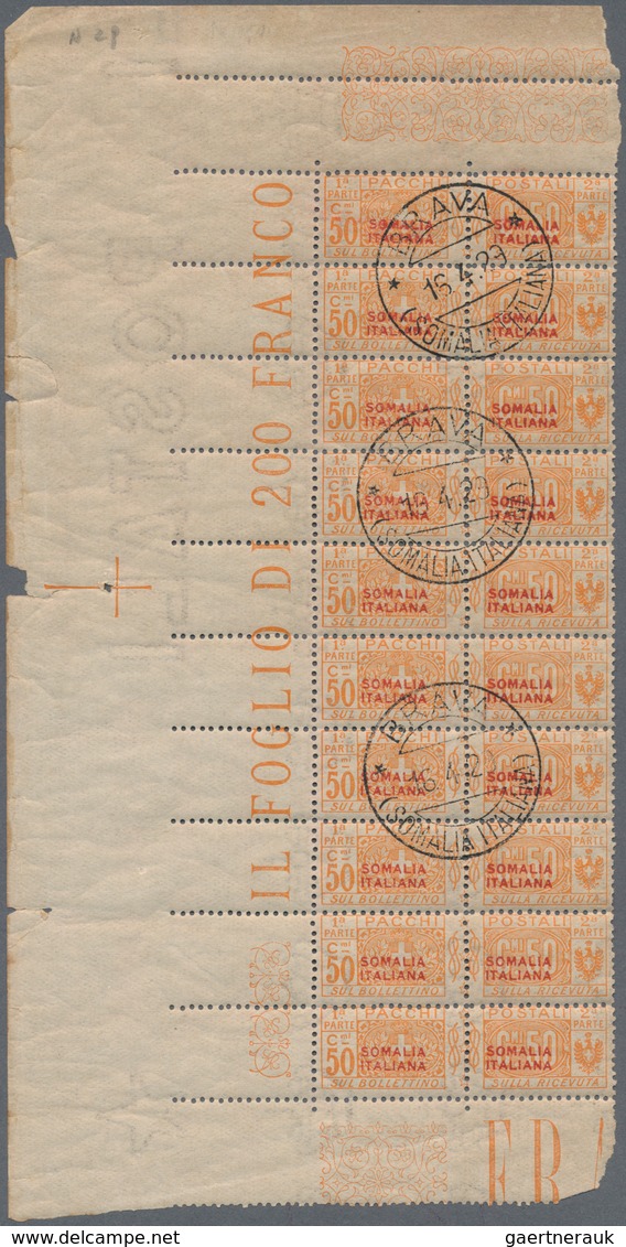 Italienisch-Somaliland: 1926, Group Of More Than 200 Stamps As Multiples Including Postage 2c On 1b - Somalia