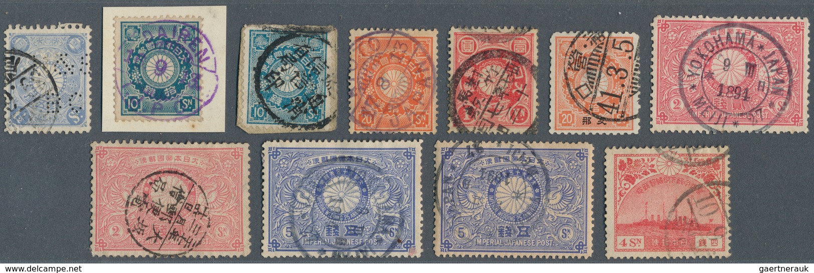 Japan: 1872/1937, Mainly Used On Approval Sheets, Old Pages, In Bags Etc. In Mixed Condition, But Al - Other & Unclassified