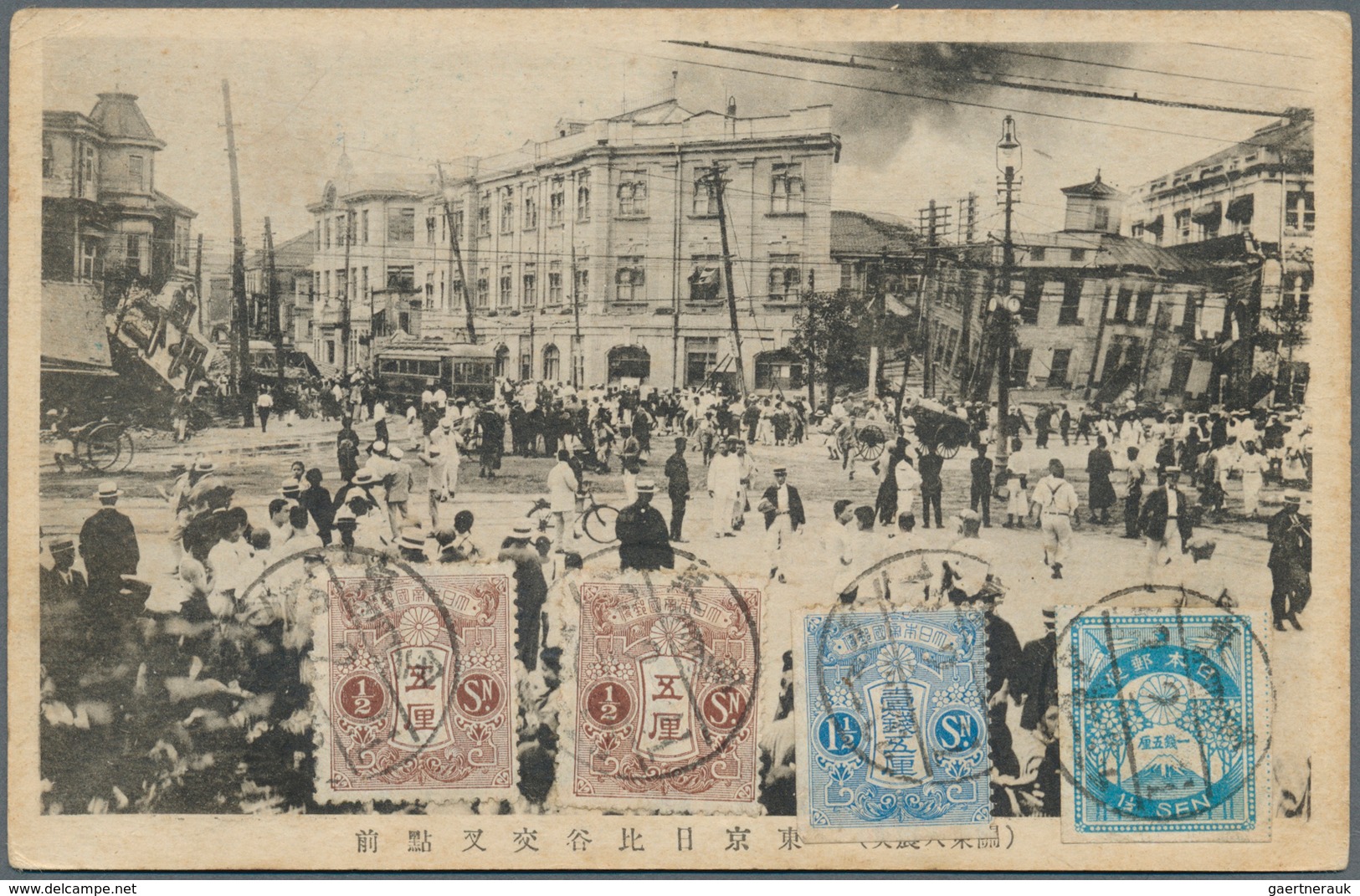 Japan: 1923, used earthquake accumulation on stockpages, also 4 S., 8 S. 20 S. mint, inc. 8 covers/