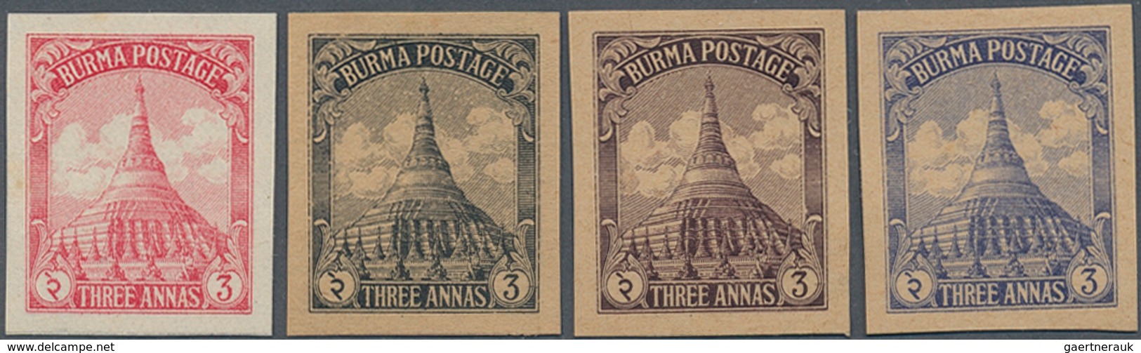 Japanische Besetzung  WK II - Burma: 1943, Pagoda Trial Printing 3a In Four Different Colours, Unuse - Myanmar (Burma 1948-...)