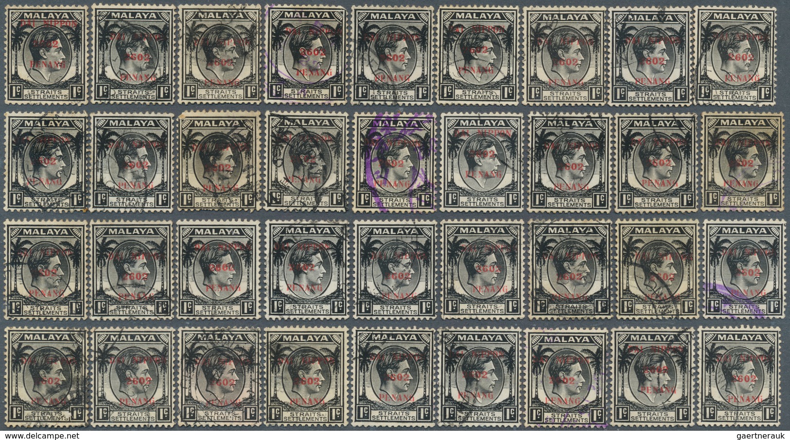 Japanische Besetzung  WK II - Malaya: Penang, 1942, 91 Used Copies Ex-1 C./15 C. With Ovpt. T13, Inc - Maleisië (1964-...)