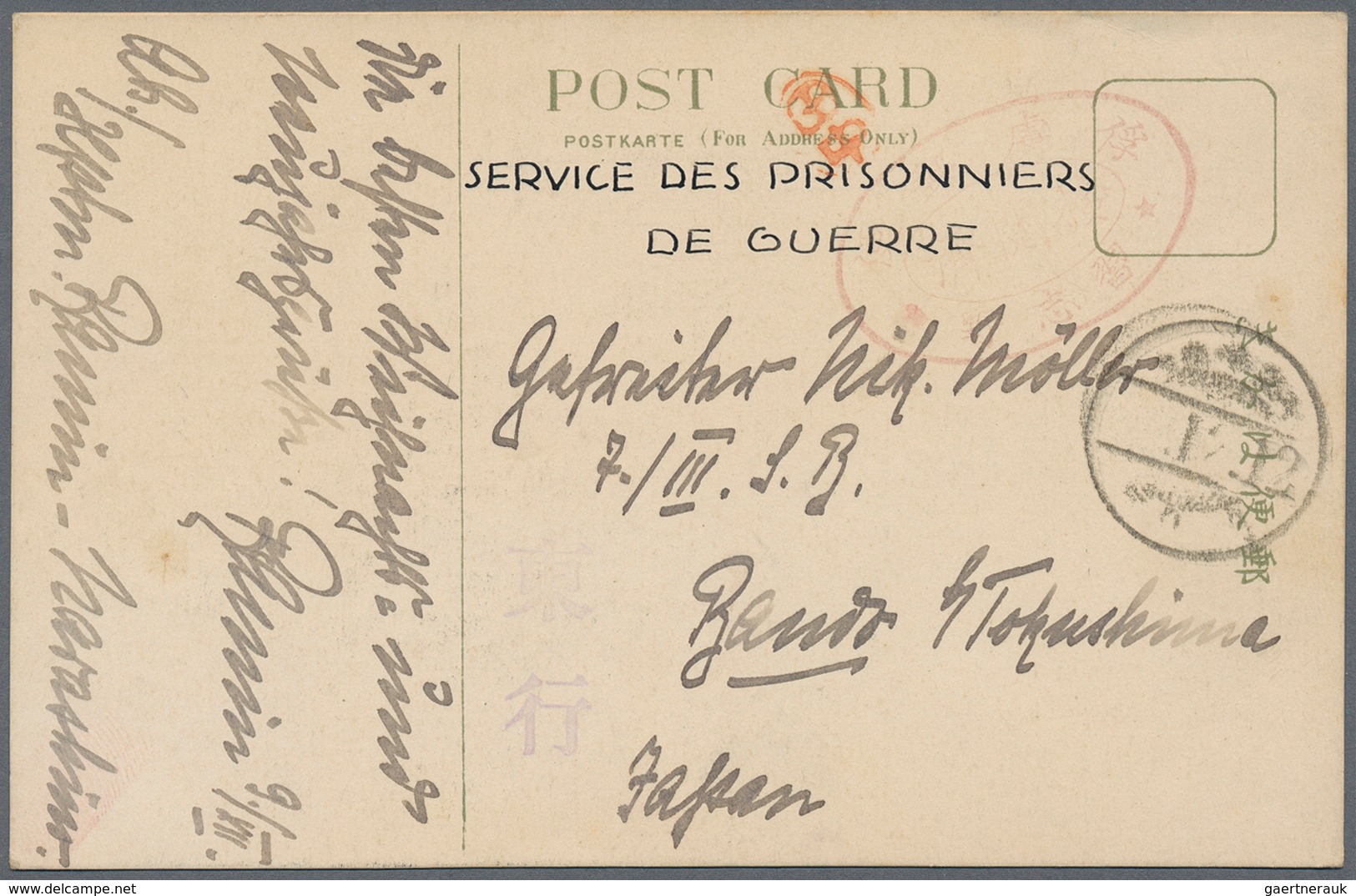 Lagerpost Tsingtau: Narashino, 1915/19, Nine Items: Money Letter Envelope Insured For 100 Y. Send By - Deutsche Post In China